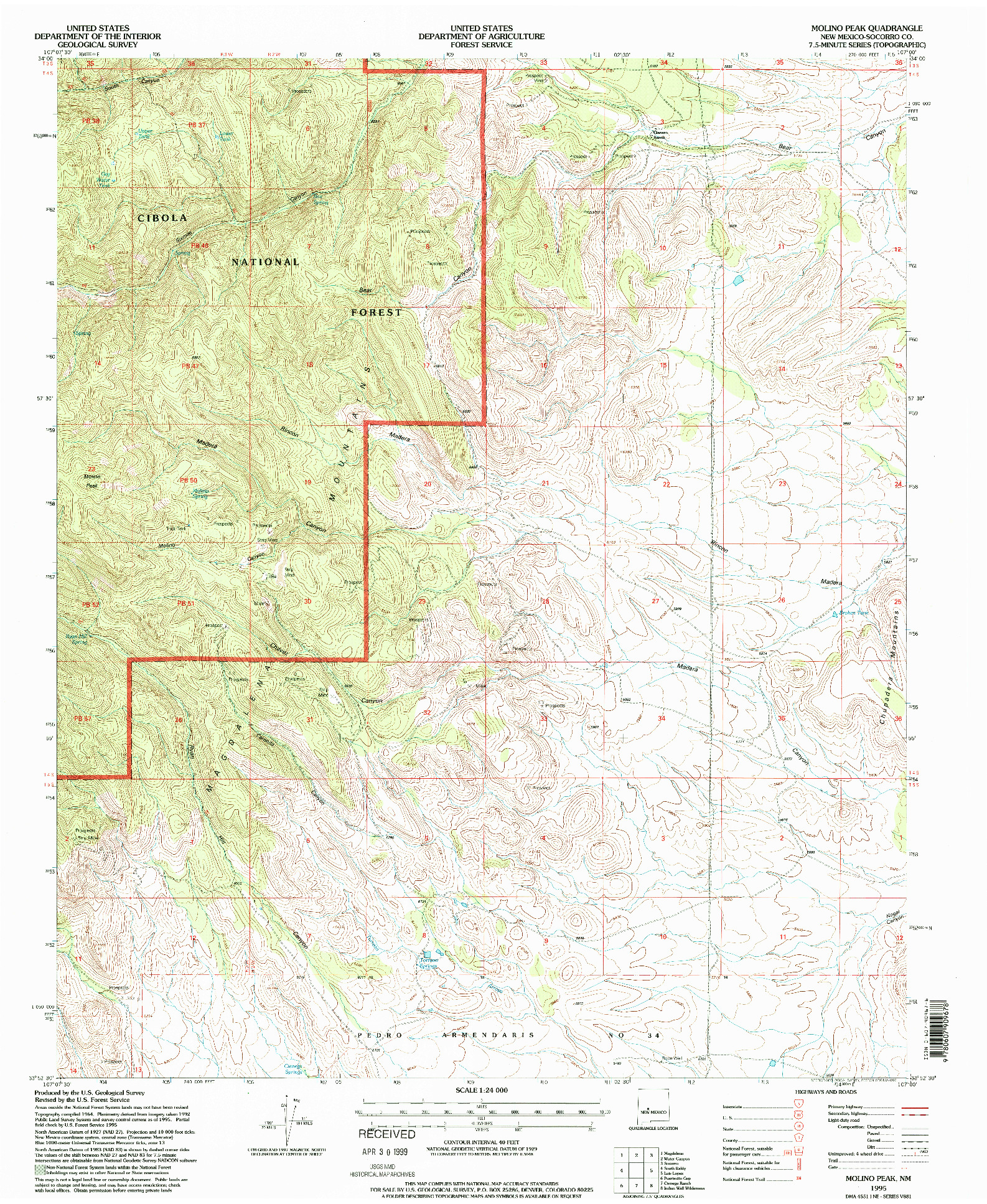 USGS 1:24000-SCALE QUADRANGLE FOR MOLINO PEAK, NM 1995