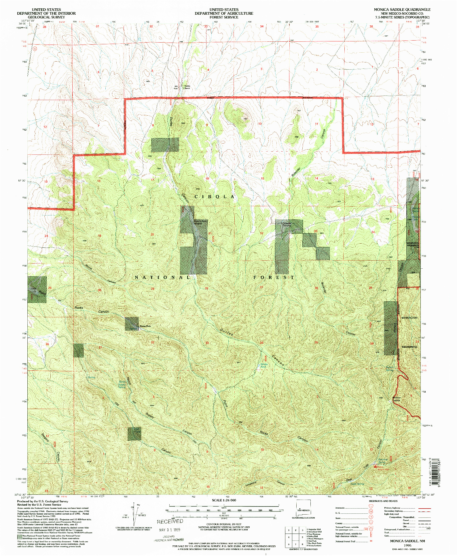 USGS 1:24000-SCALE QUADRANGLE FOR MONICA SADDLE, NM 1995