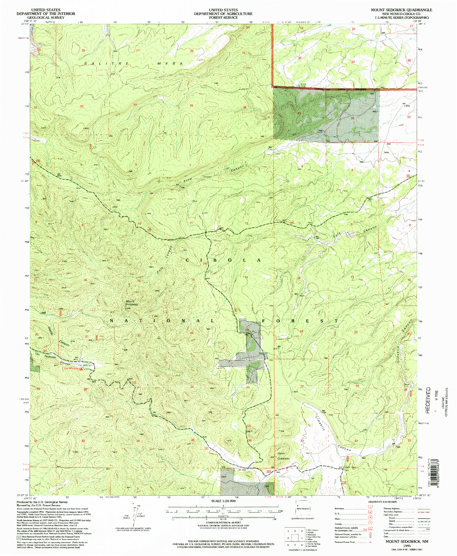 USGS 1:24000-SCALE QUADRANGLE FOR MOUNT SEDGWICK, NM 1995