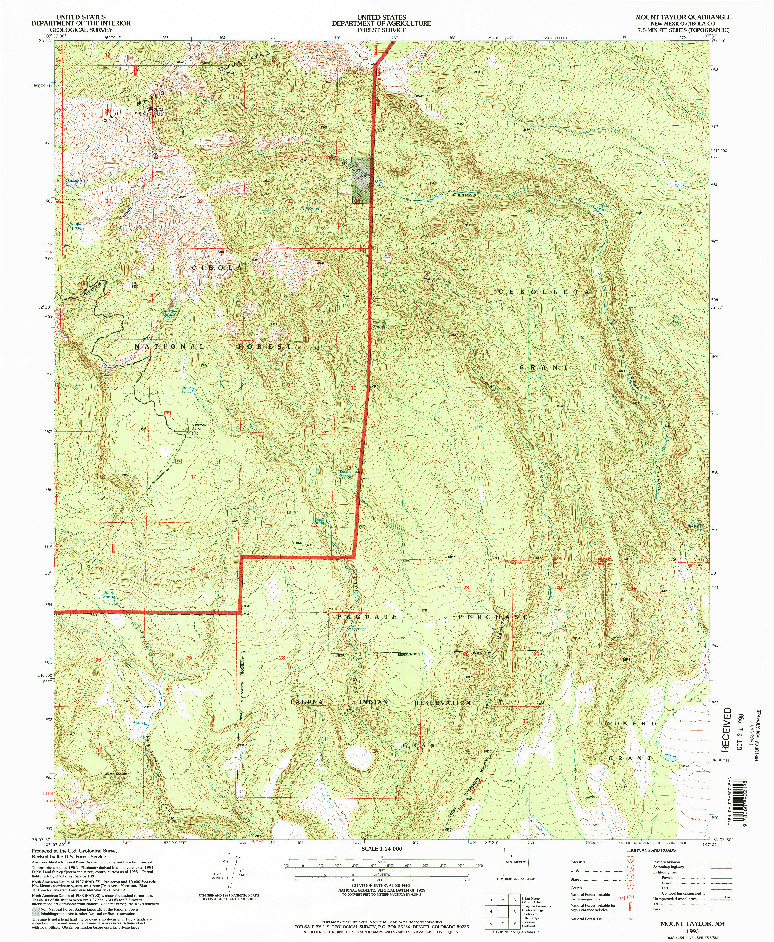 USGS 1:24000-SCALE QUADRANGLE FOR MOUNT TAYLOR, NM 1995