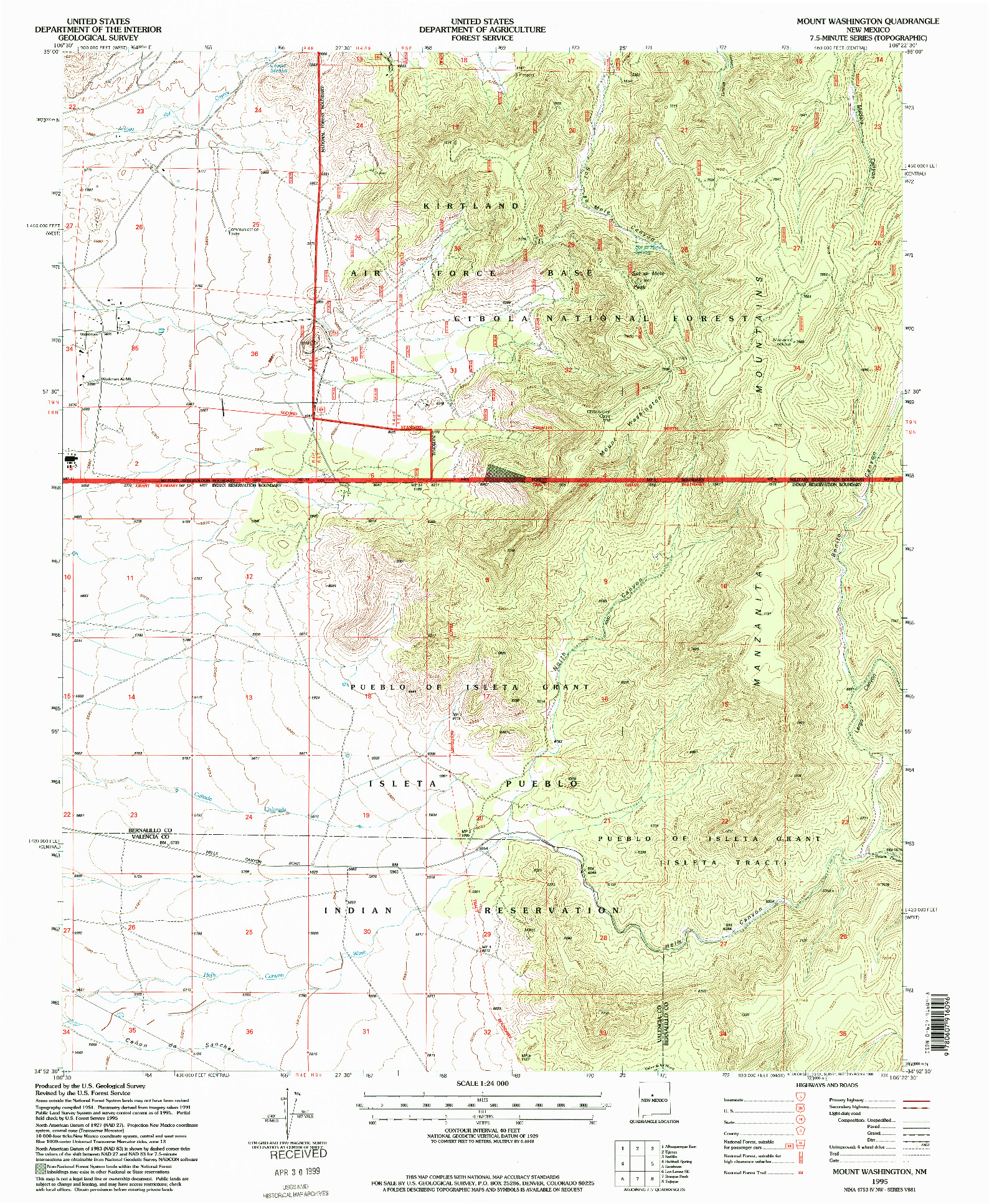 USGS 1:24000-SCALE QUADRANGLE FOR MOUNT WASHINGTON, NM 1995