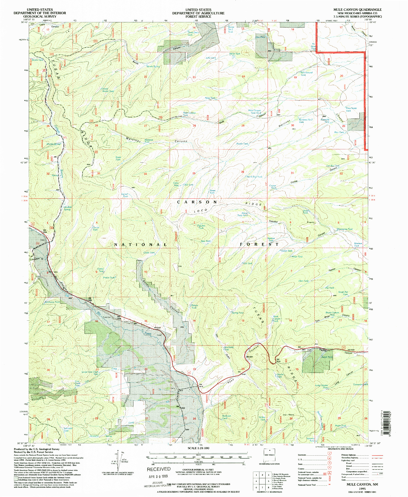 USGS 1:24000-SCALE QUADRANGLE FOR MULE CANYON, NM 1995