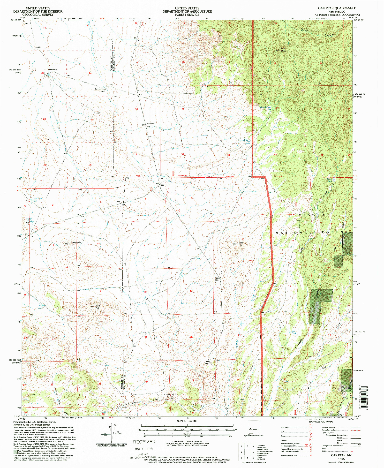 USGS 1:24000-SCALE QUADRANGLE FOR OAK PEAK, NM 1995