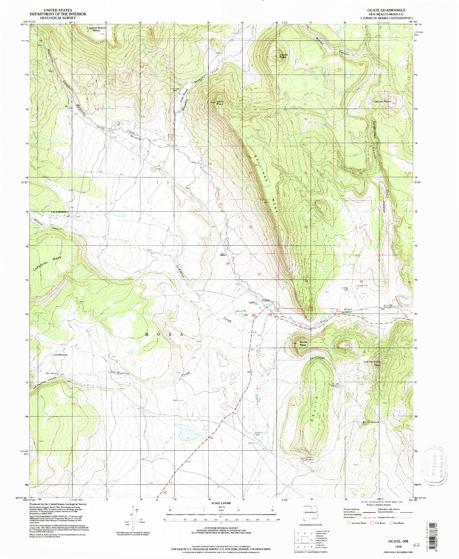 USGS 1:24000-SCALE QUADRANGLE FOR OCATE, NM 1994