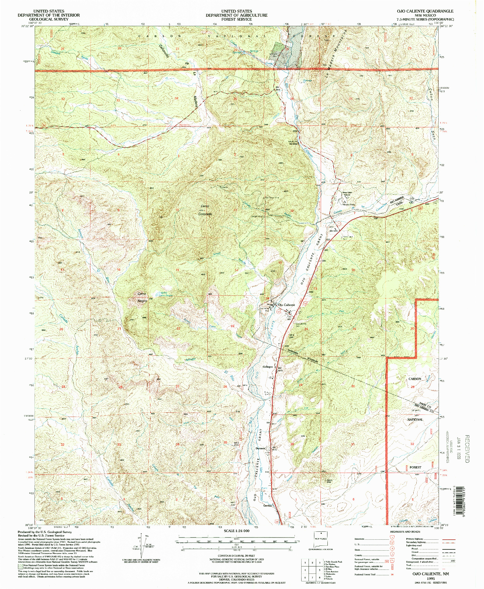 USGS 1:24000-SCALE QUADRANGLE FOR OJO CALIENTE, NM 1995