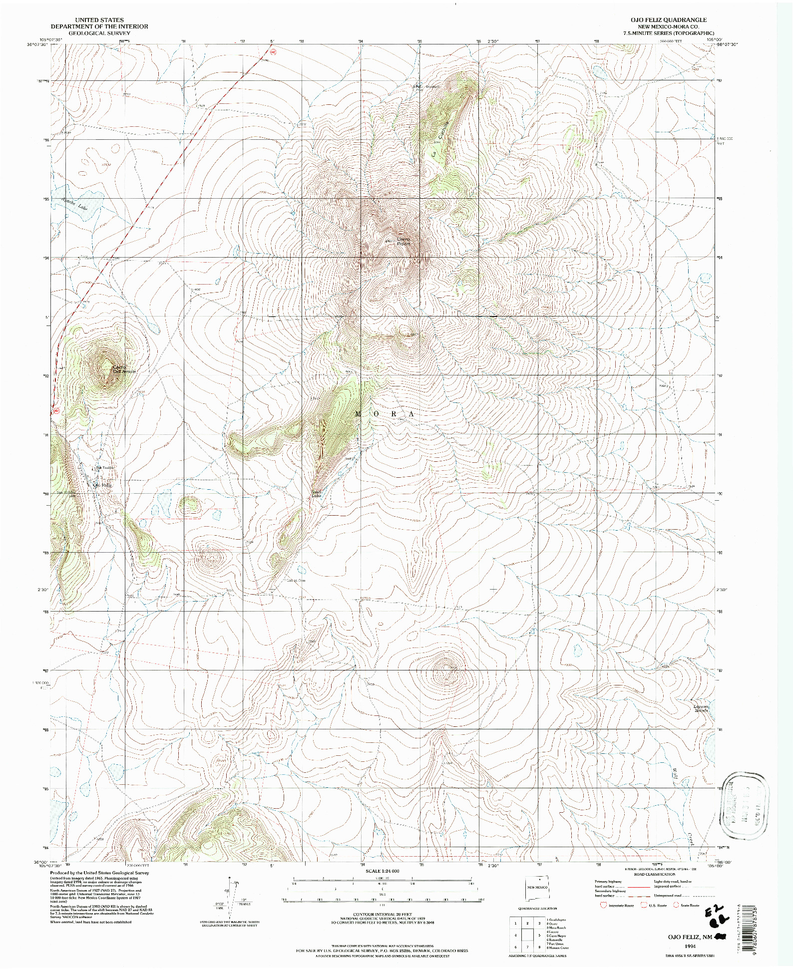 USGS 1:24000-SCALE QUADRANGLE FOR OJO FELIZ, NM 1994