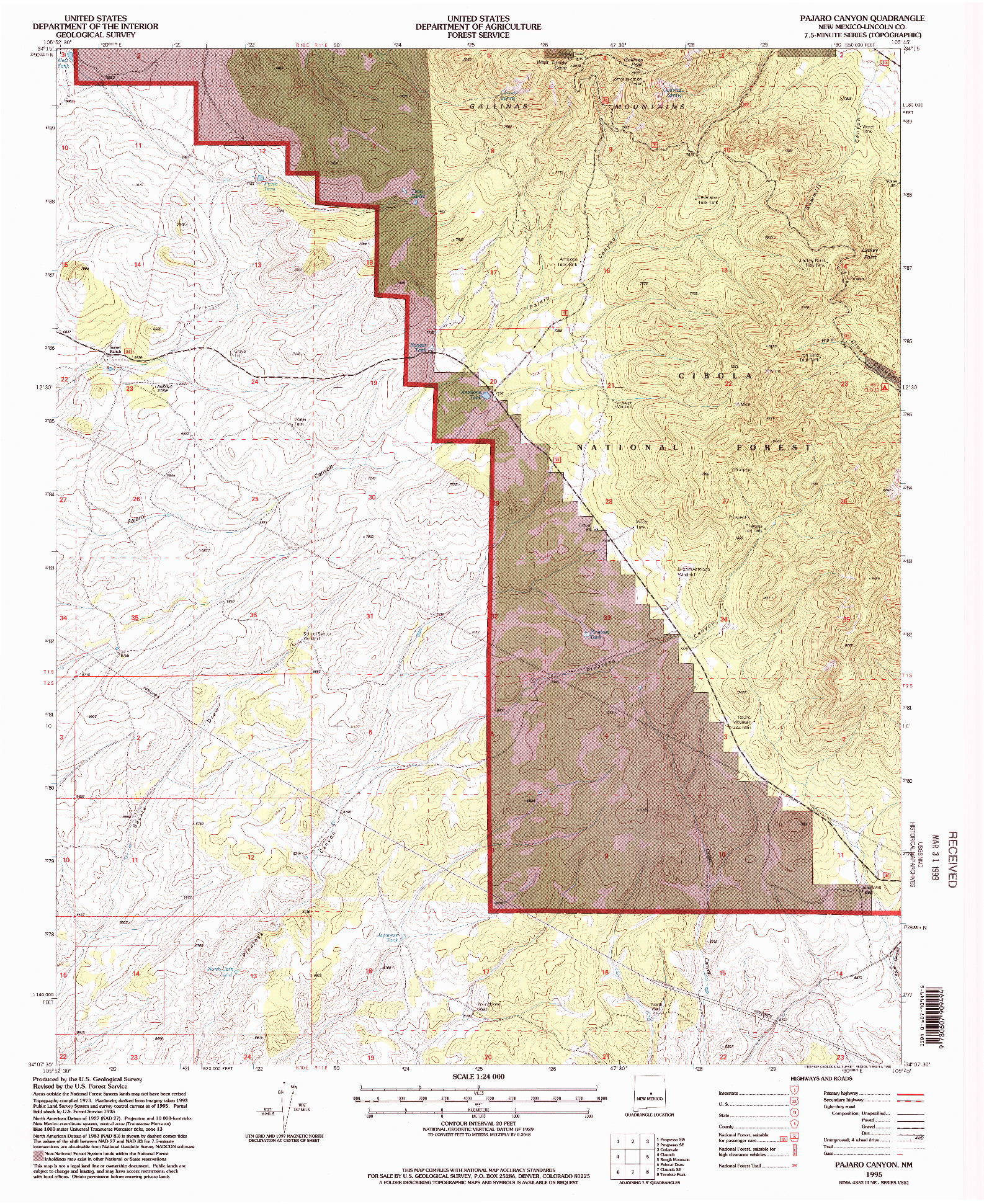 USGS 1:24000-SCALE QUADRANGLE FOR PAJARO CANYON, NM 1995