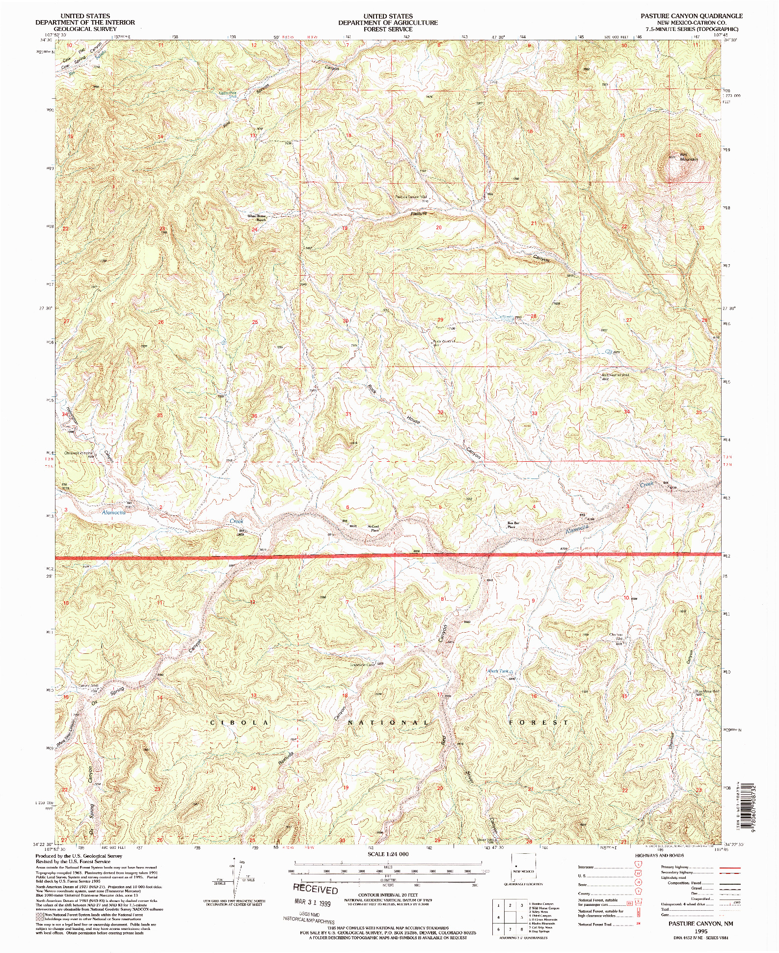 USGS 1:24000-SCALE QUADRANGLE FOR PASTURE CANYON, NM 1995