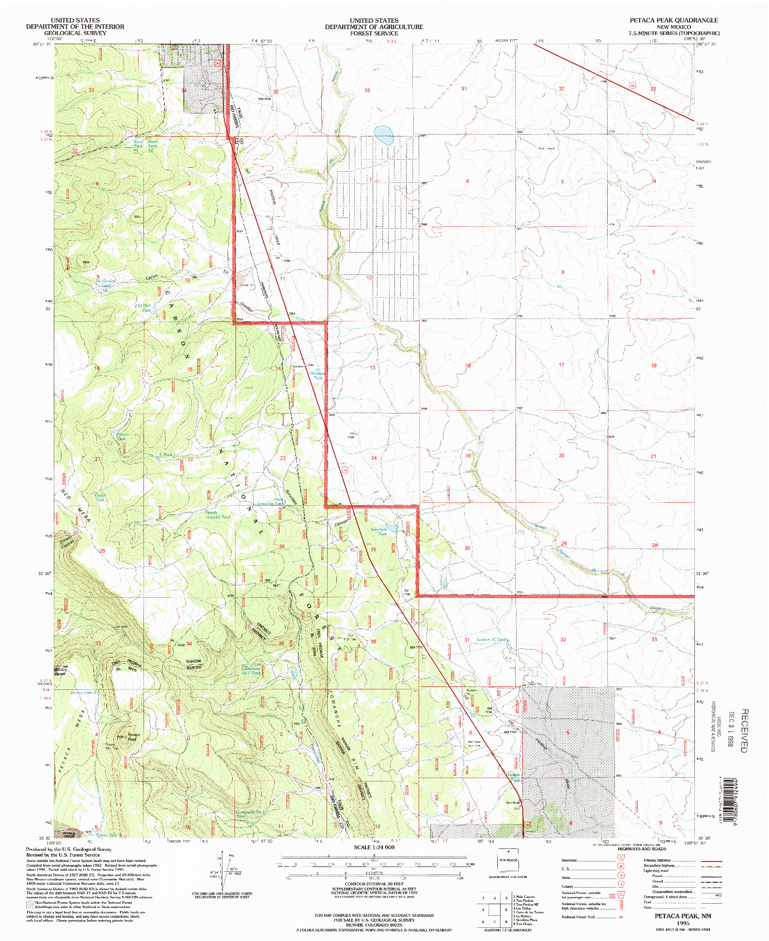 USGS 1:24000-SCALE QUADRANGLE FOR PETACA PEAK, NM 1995