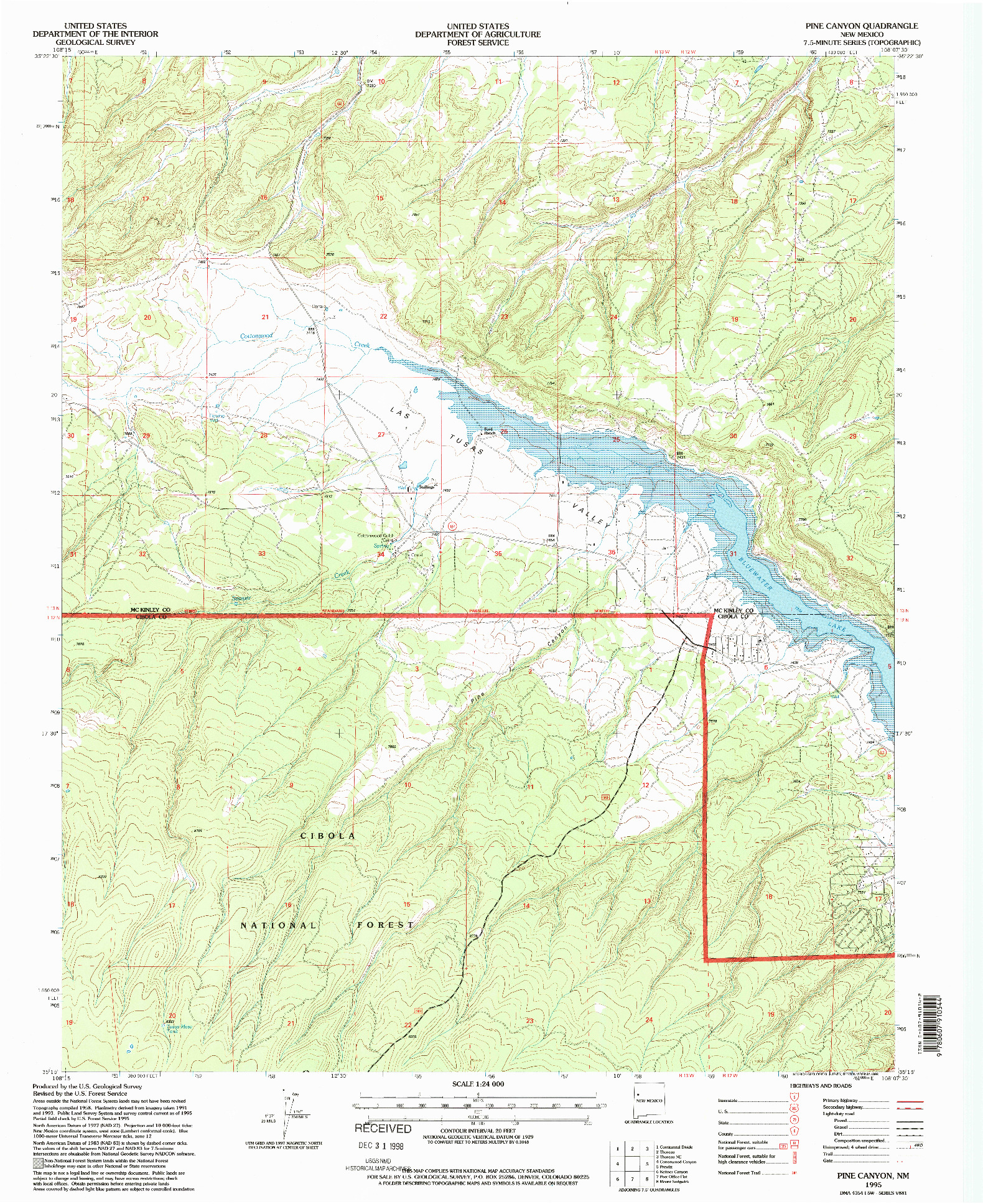 USGS 1:24000-SCALE QUADRANGLE FOR PINE CANYON, NM 1995