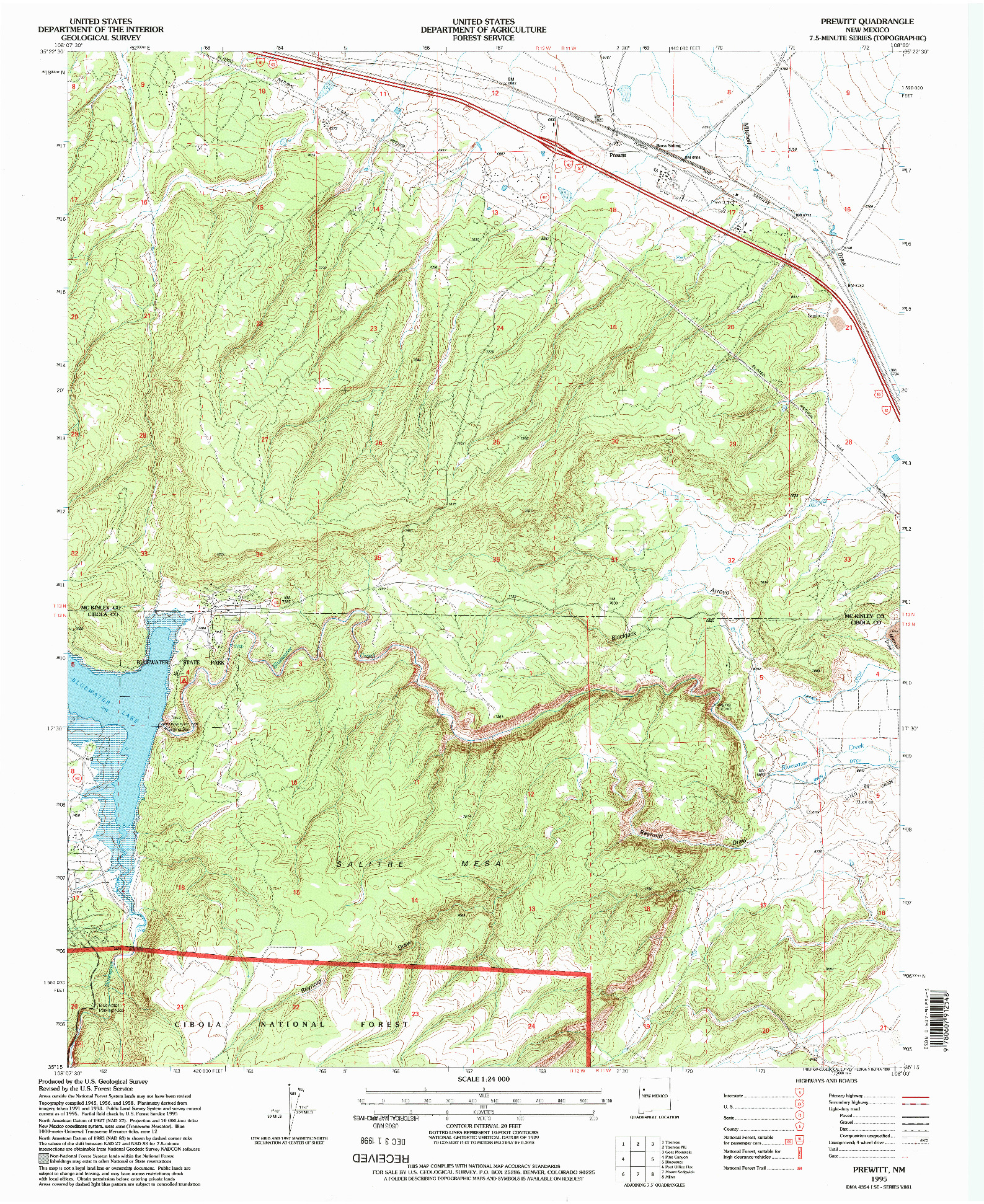 USGS 1:24000-SCALE QUADRANGLE FOR PREWITT, NM 1995