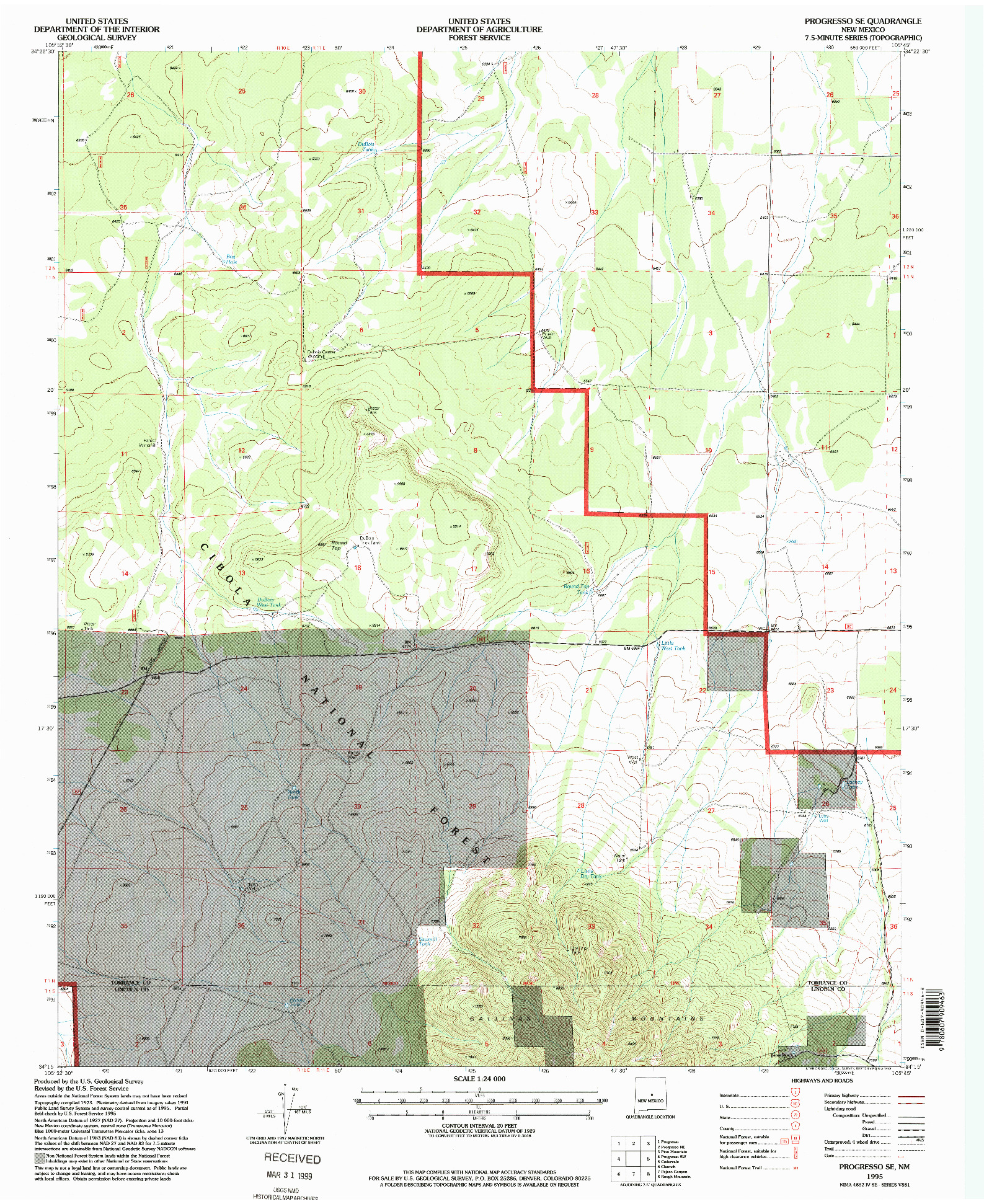 USGS 1:24000-SCALE QUADRANGLE FOR PROGRESSO SE, NM 1995