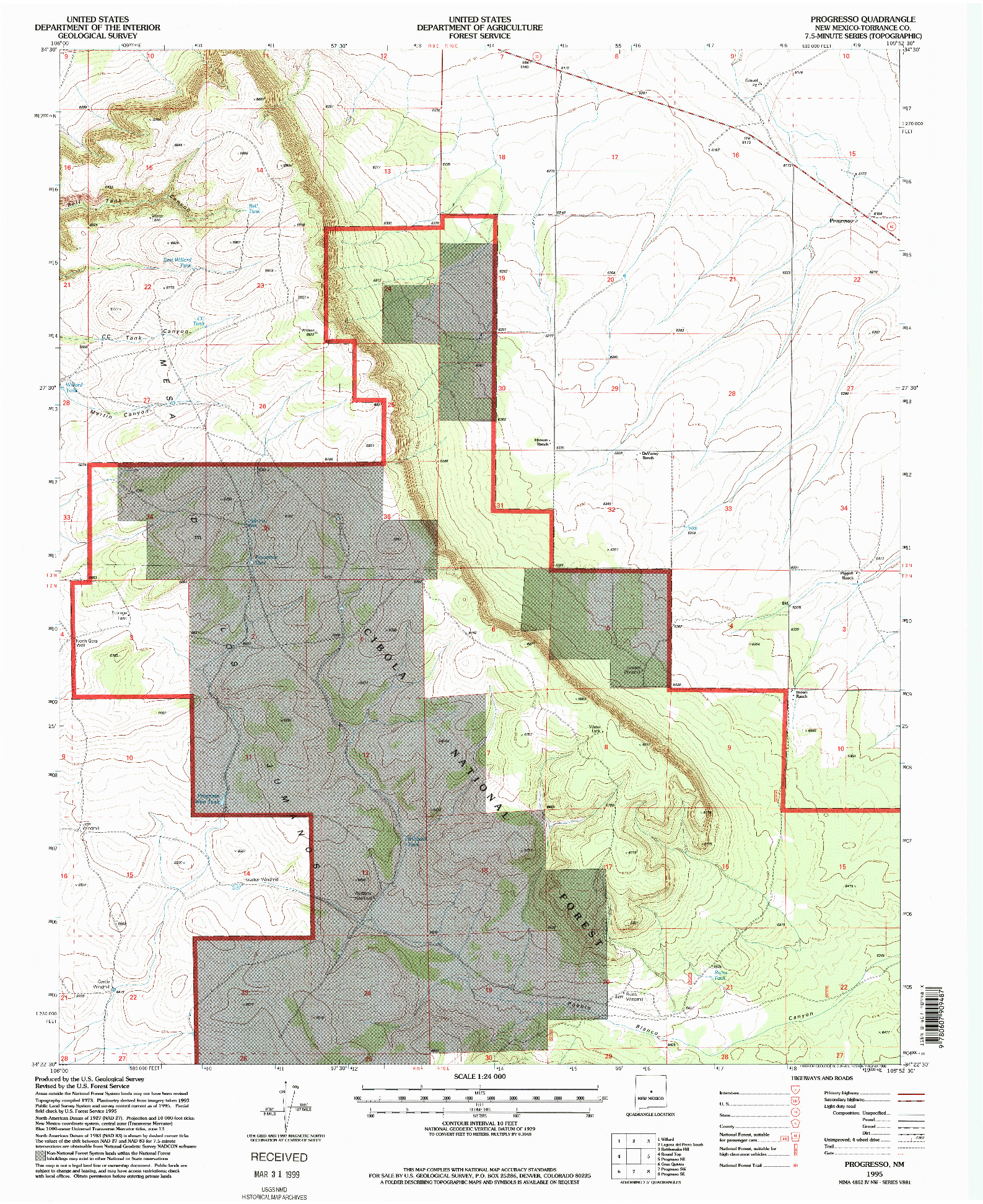 USGS 1:24000-SCALE QUADRANGLE FOR PROGRESSO, NM 1995