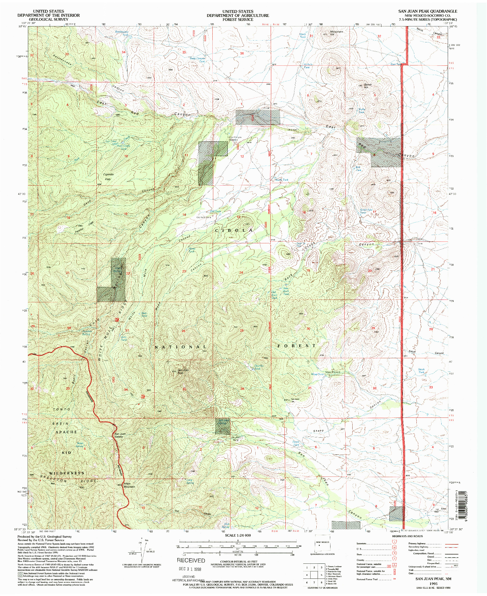 USGS 1:24000-SCALE QUADRANGLE FOR SAN JUAN PEAK, NM 1995