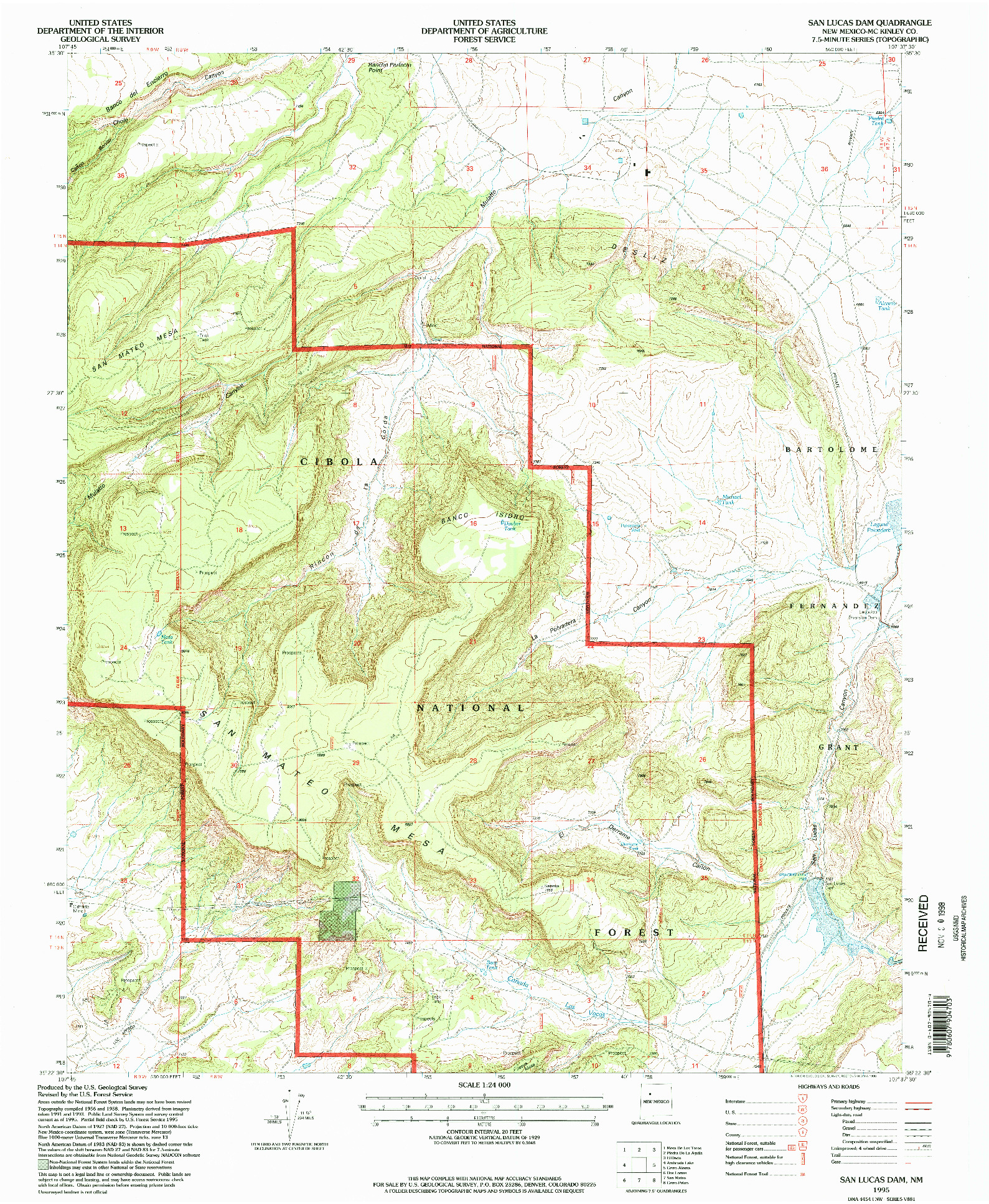 USGS 1:24000-SCALE QUADRANGLE FOR SAN LUCAS DAM, NM 1995