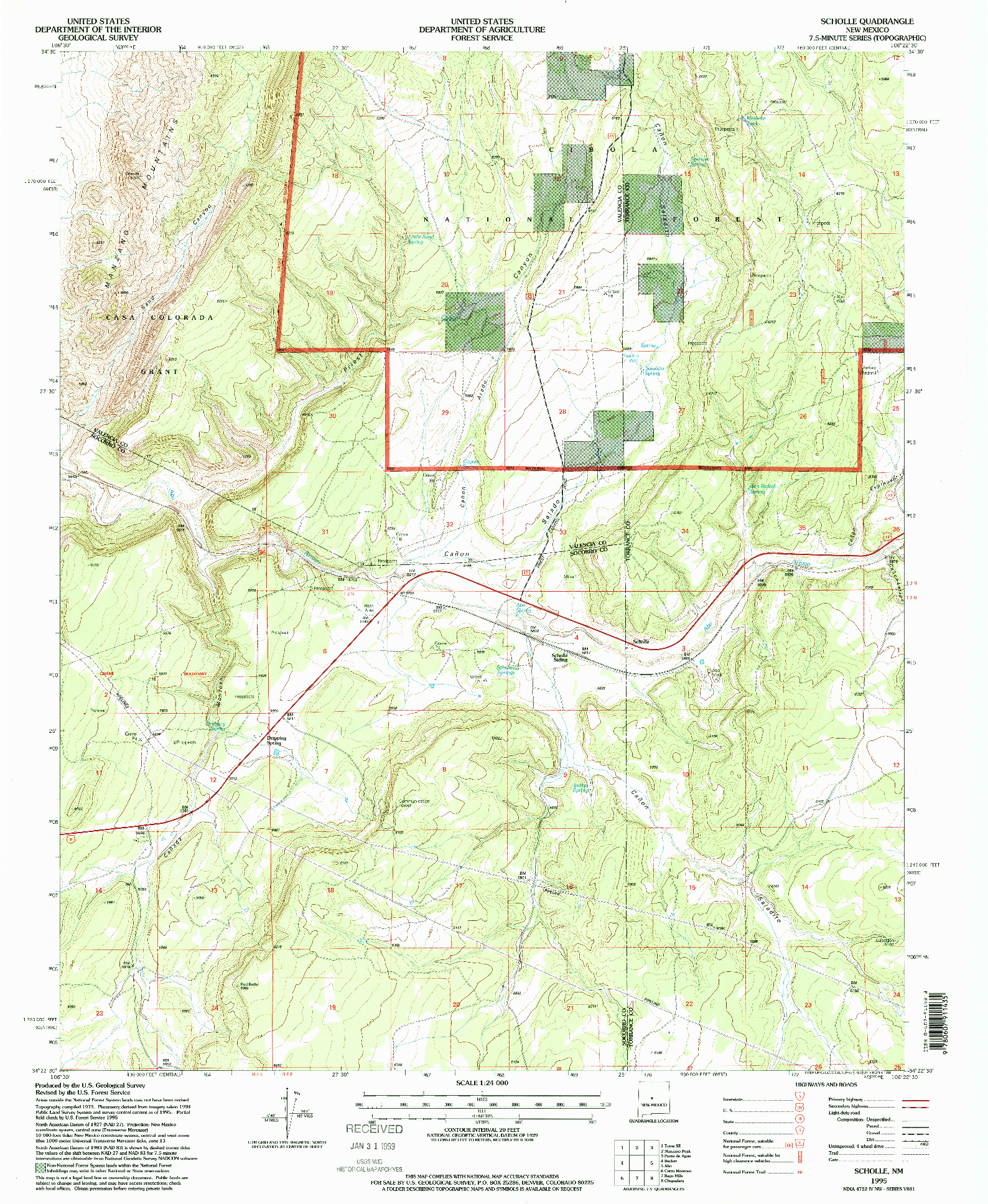 USGS 1:24000-SCALE QUADRANGLE FOR SCHOLLE, NM 1995