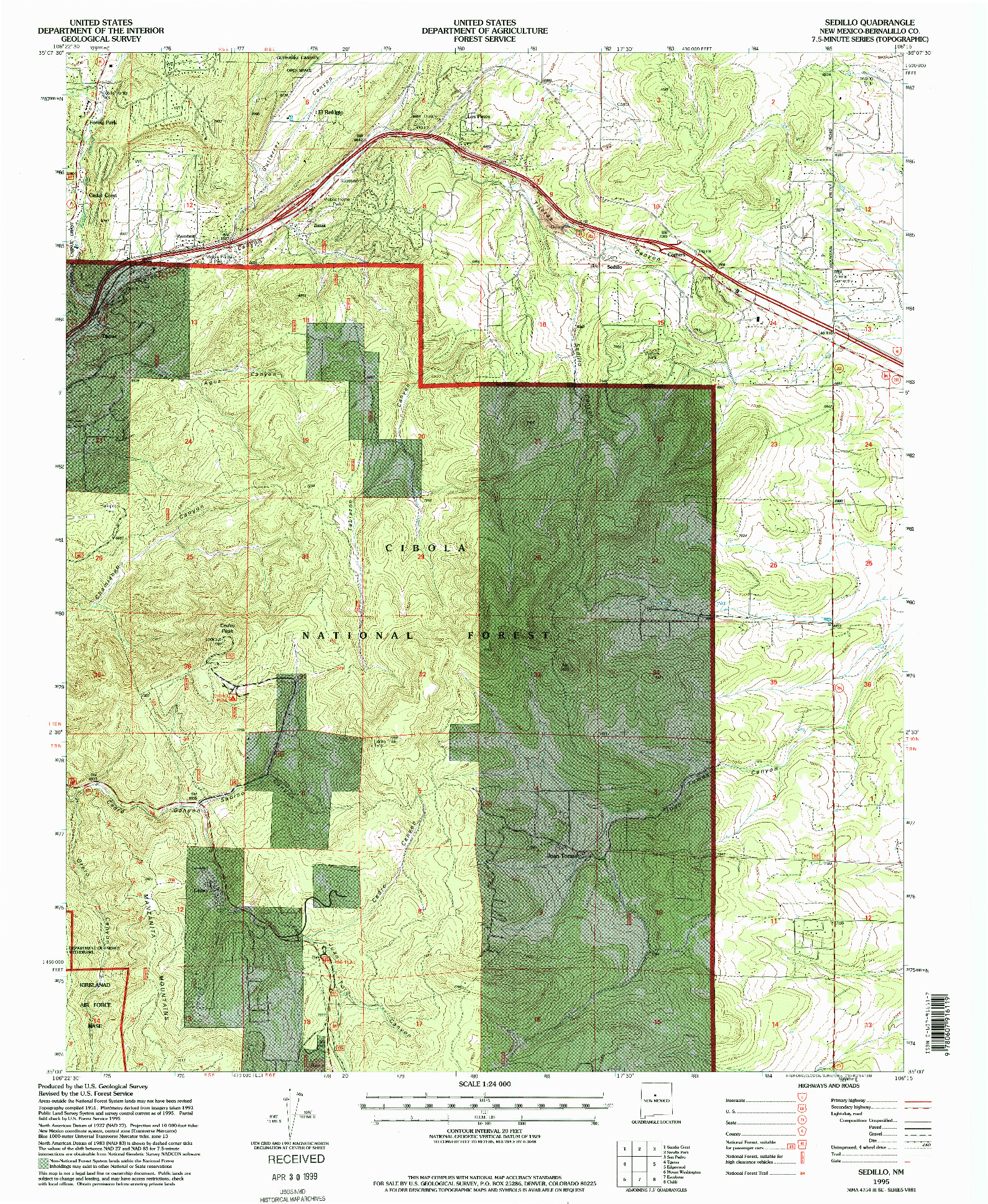 USGS 1:24000-SCALE QUADRANGLE FOR SEDILLO, NM 1995