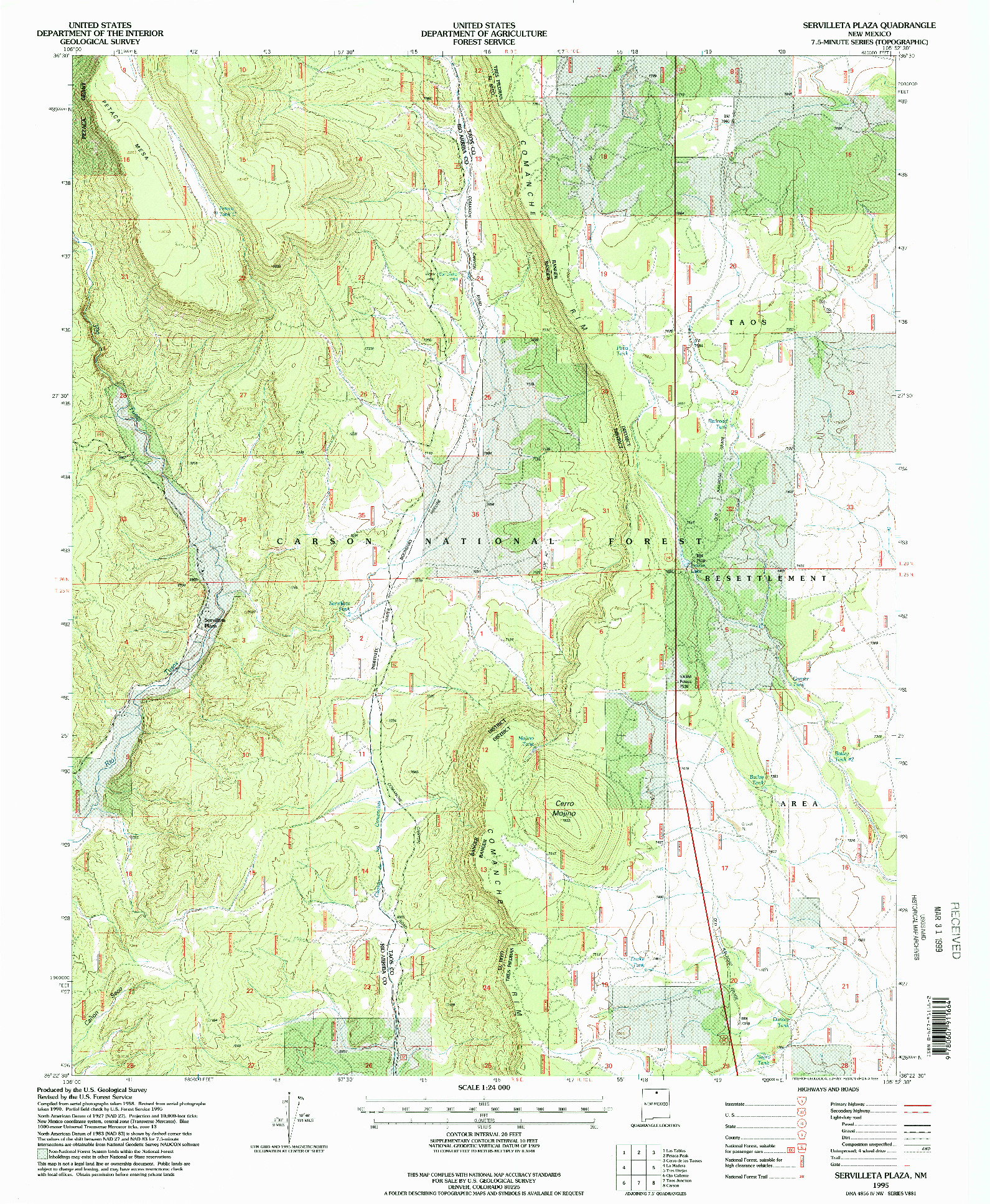 USGS 1:24000-SCALE QUADRANGLE FOR SERVILLETA PLAZA, NM 1995