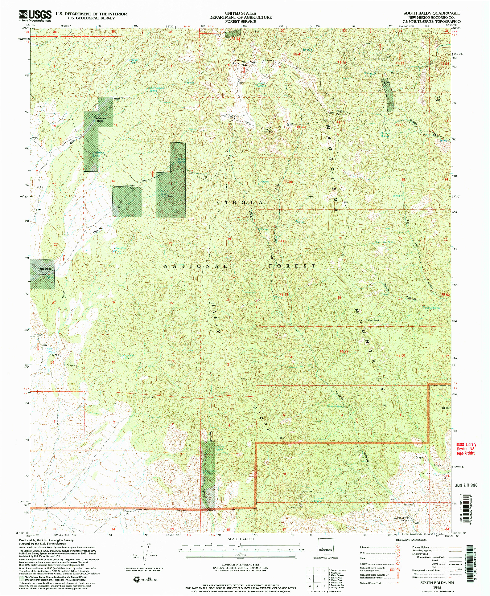 USGS 1:24000-SCALE QUADRANGLE FOR SOUTH BALDY, NM 1995
