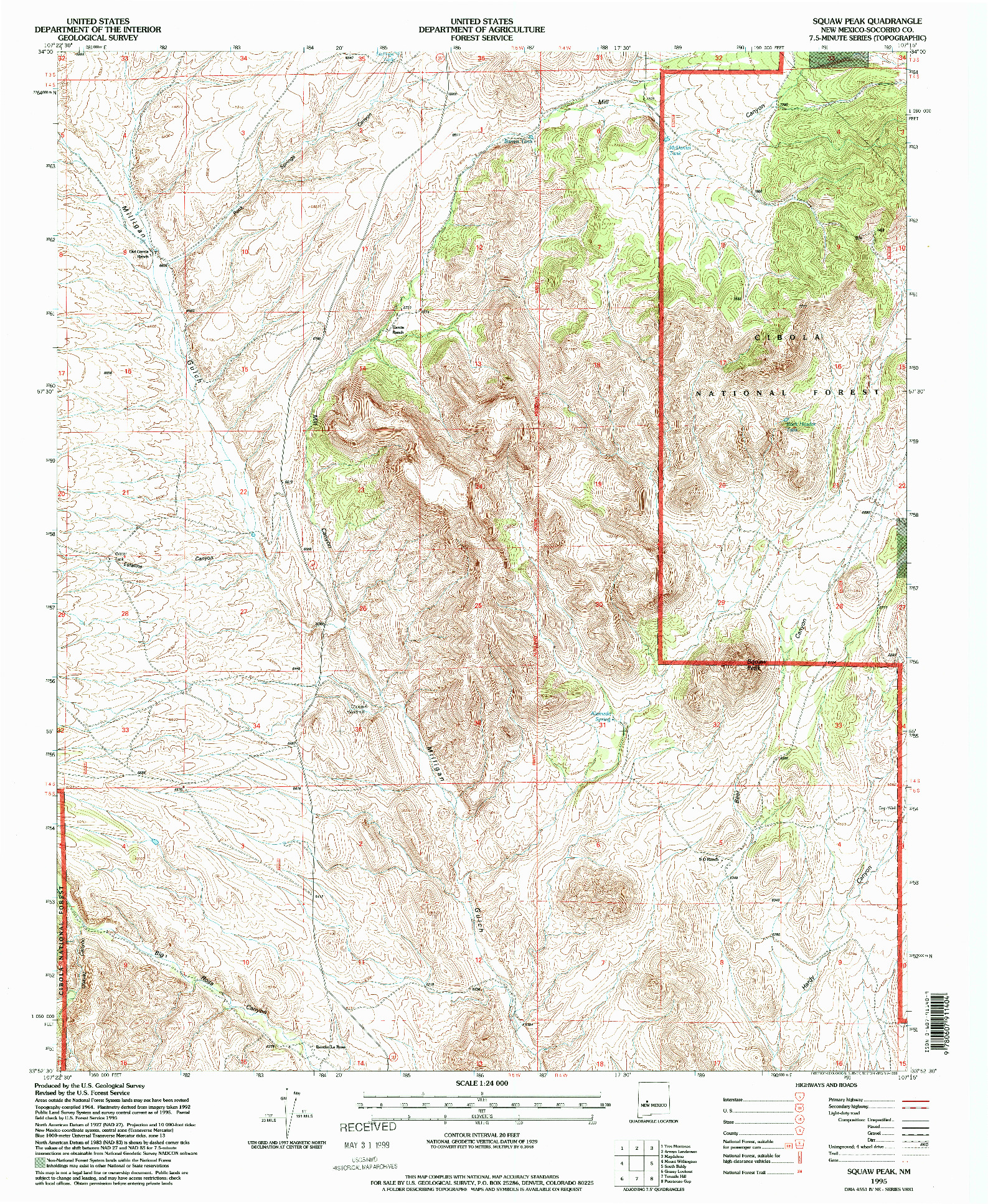 USGS 1:24000-SCALE QUADRANGLE FOR SQUAW PEAK, NM 1995