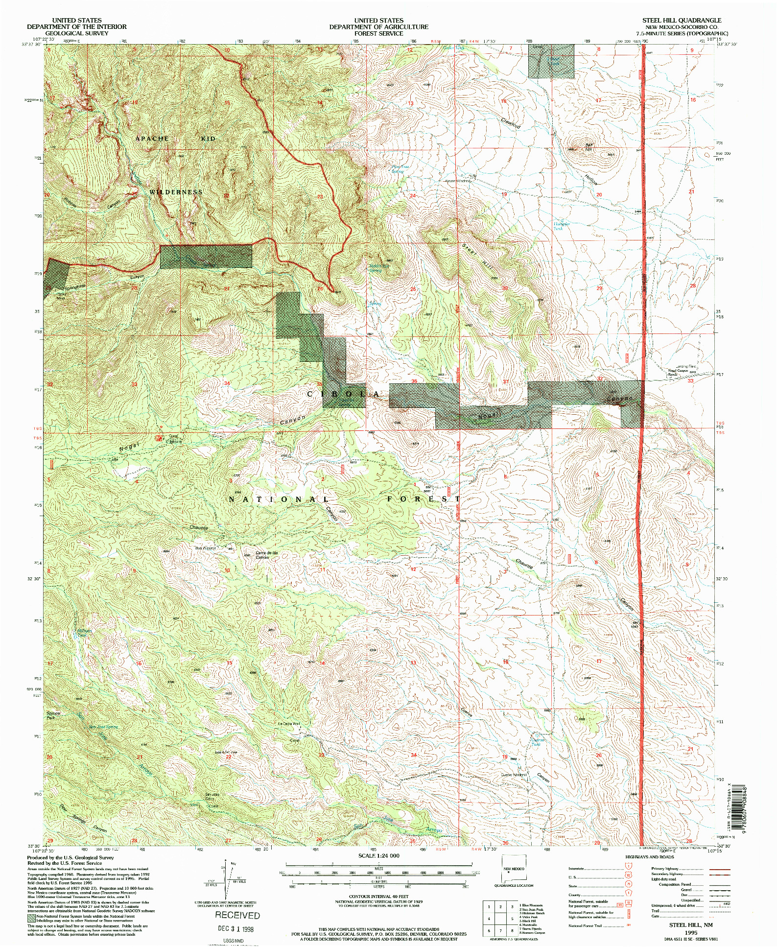 USGS 1:24000-SCALE QUADRANGLE FOR STEEL HILL, NM 1995