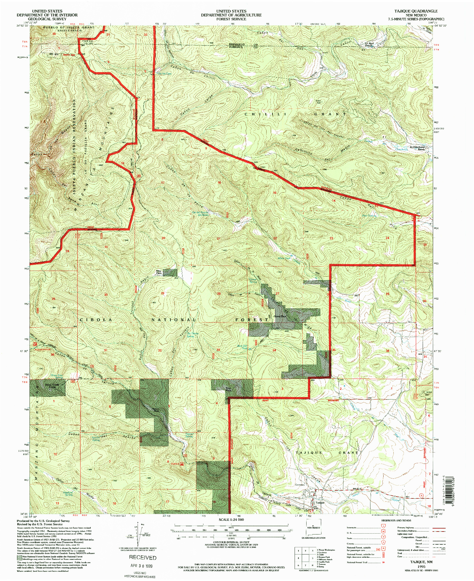 USGS 1:24000-SCALE QUADRANGLE FOR TAJIQUE, NM 1995