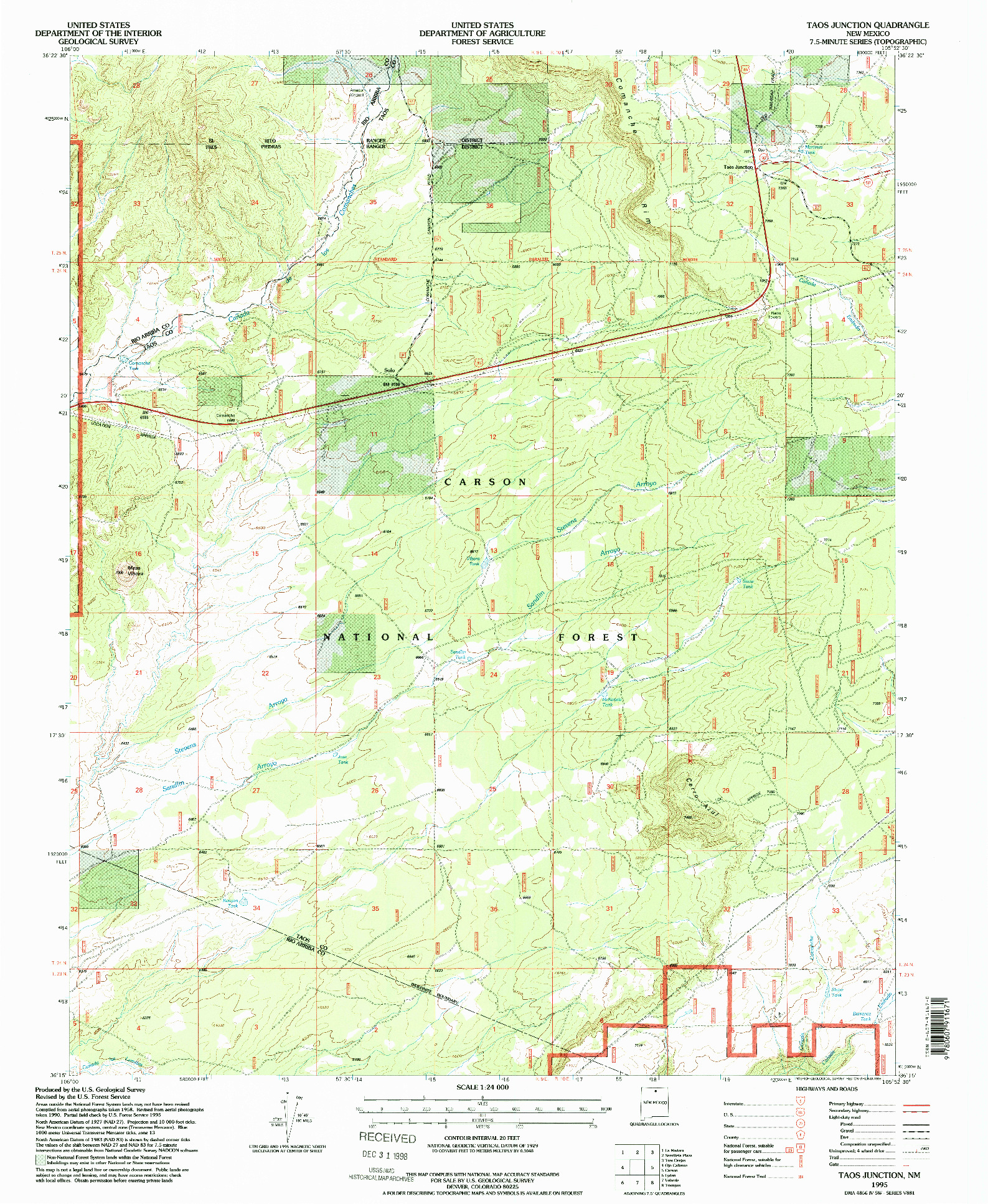 USGS 1:24000-SCALE QUADRANGLE FOR TAOS JUNCTION, NM 1995