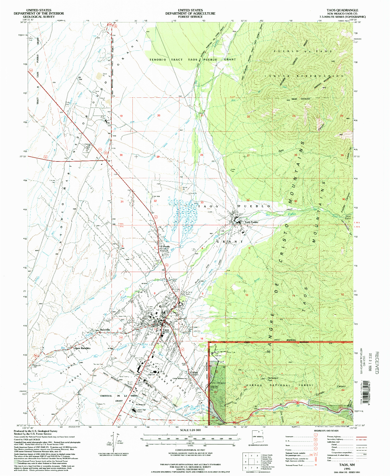 USGS 1:24000-SCALE QUADRANGLE FOR TAOS, NM 1995