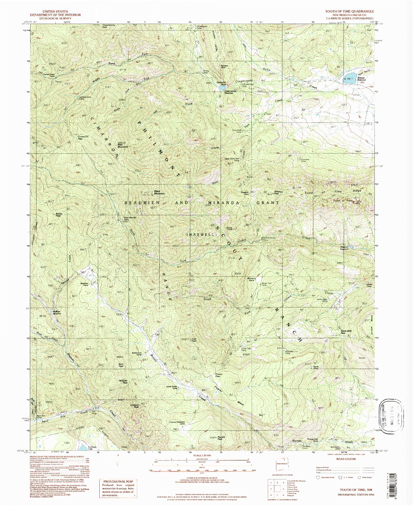 USGS 1:24000-SCALE QUADRANGLE FOR TOOTH OF TIME, NM 1994