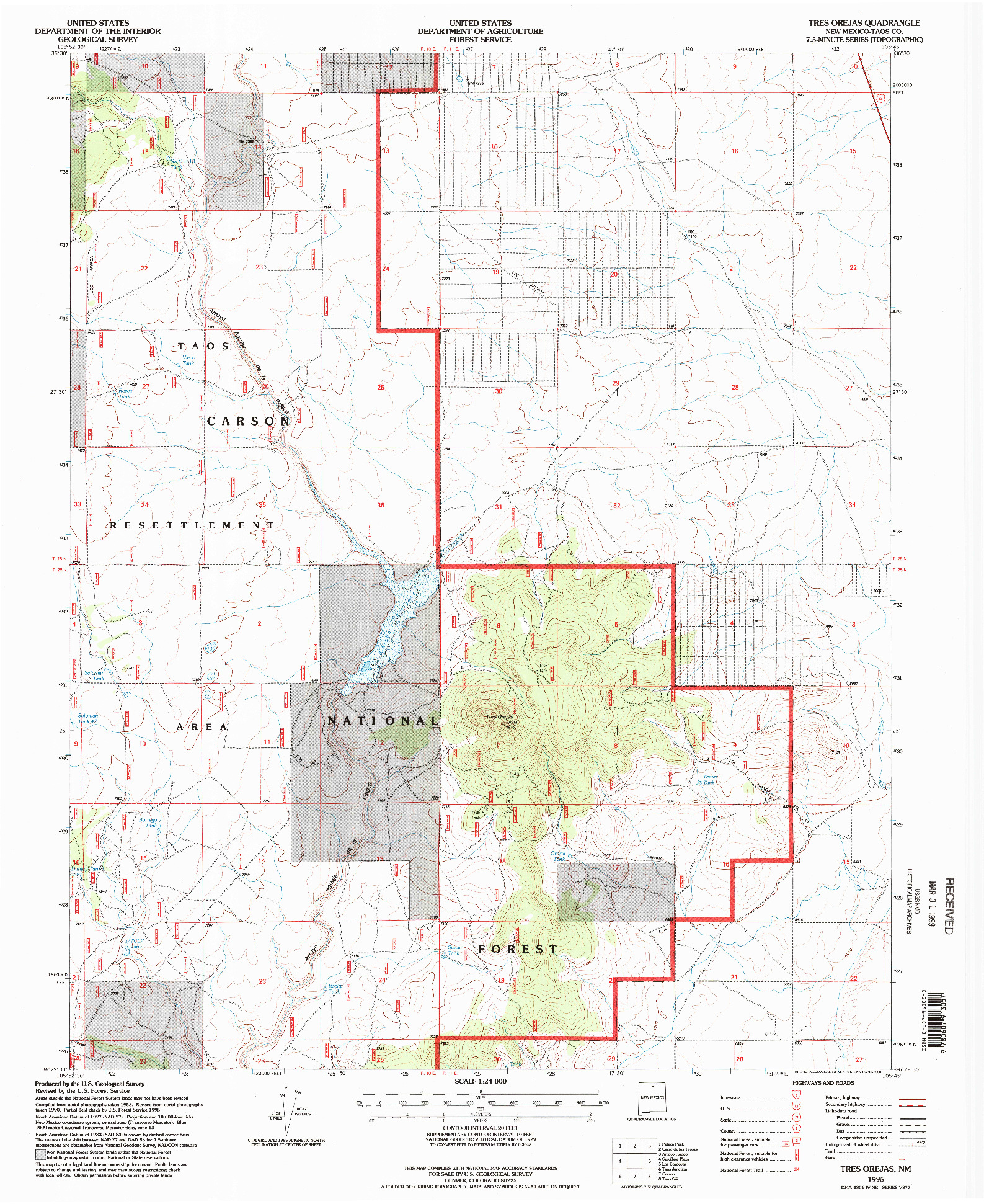 USGS 1:24000-SCALE QUADRANGLE FOR TRES OREJAS, NM 1995