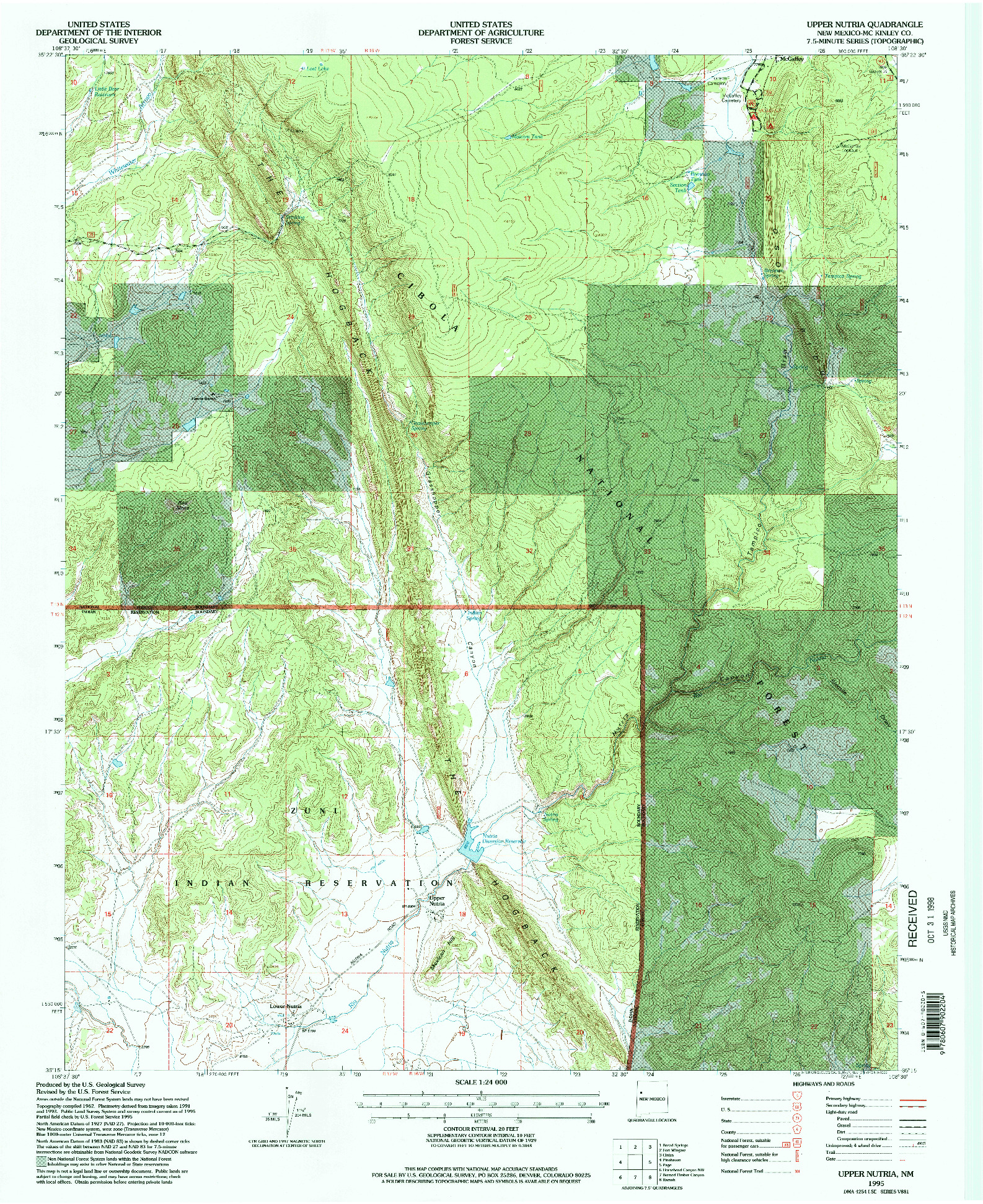 USGS 1:24000-SCALE QUADRANGLE FOR UPPER NUTRIA, NM 1995