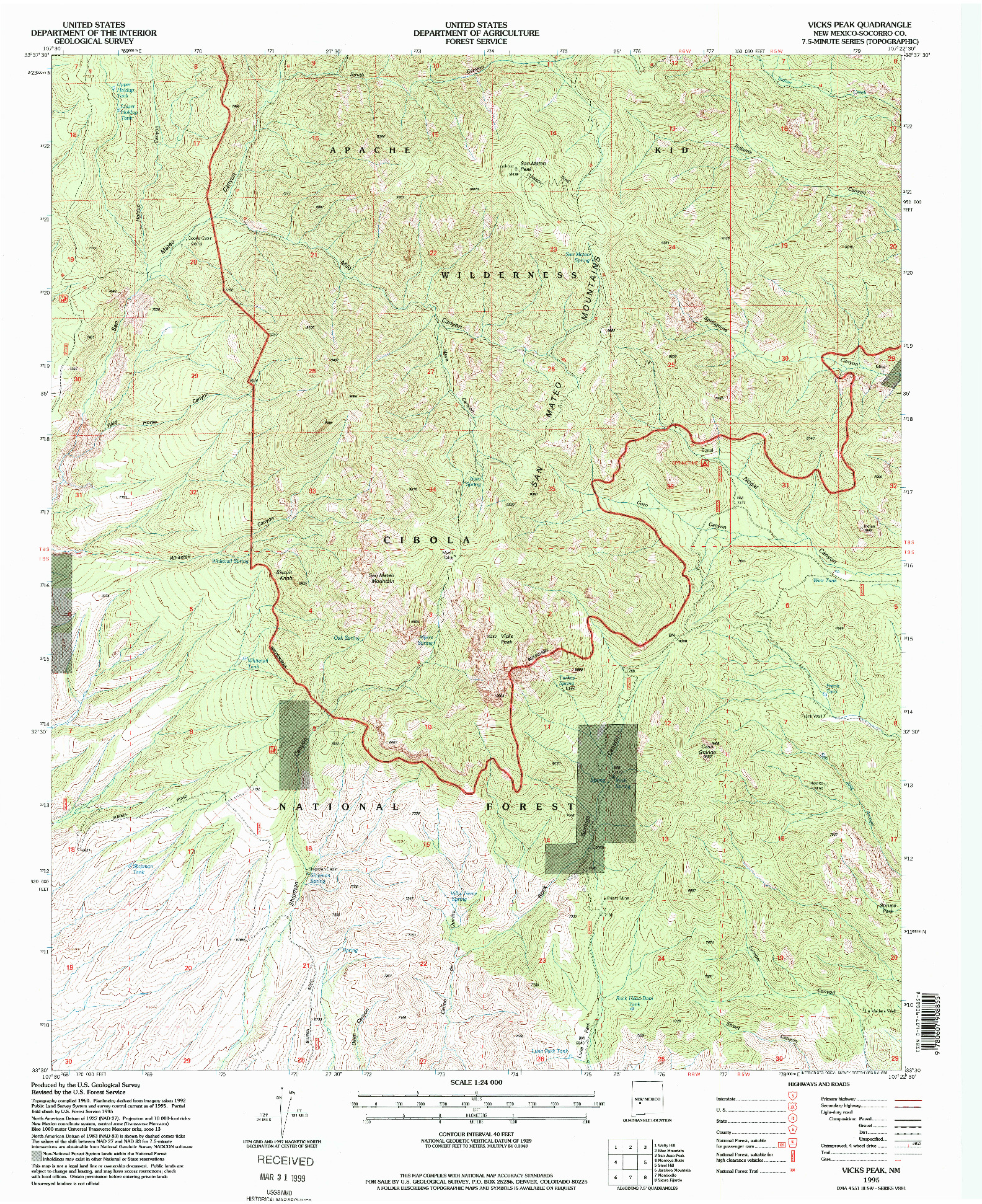 USGS 1:24000-SCALE QUADRANGLE FOR VICKS PEAK, NM 1995