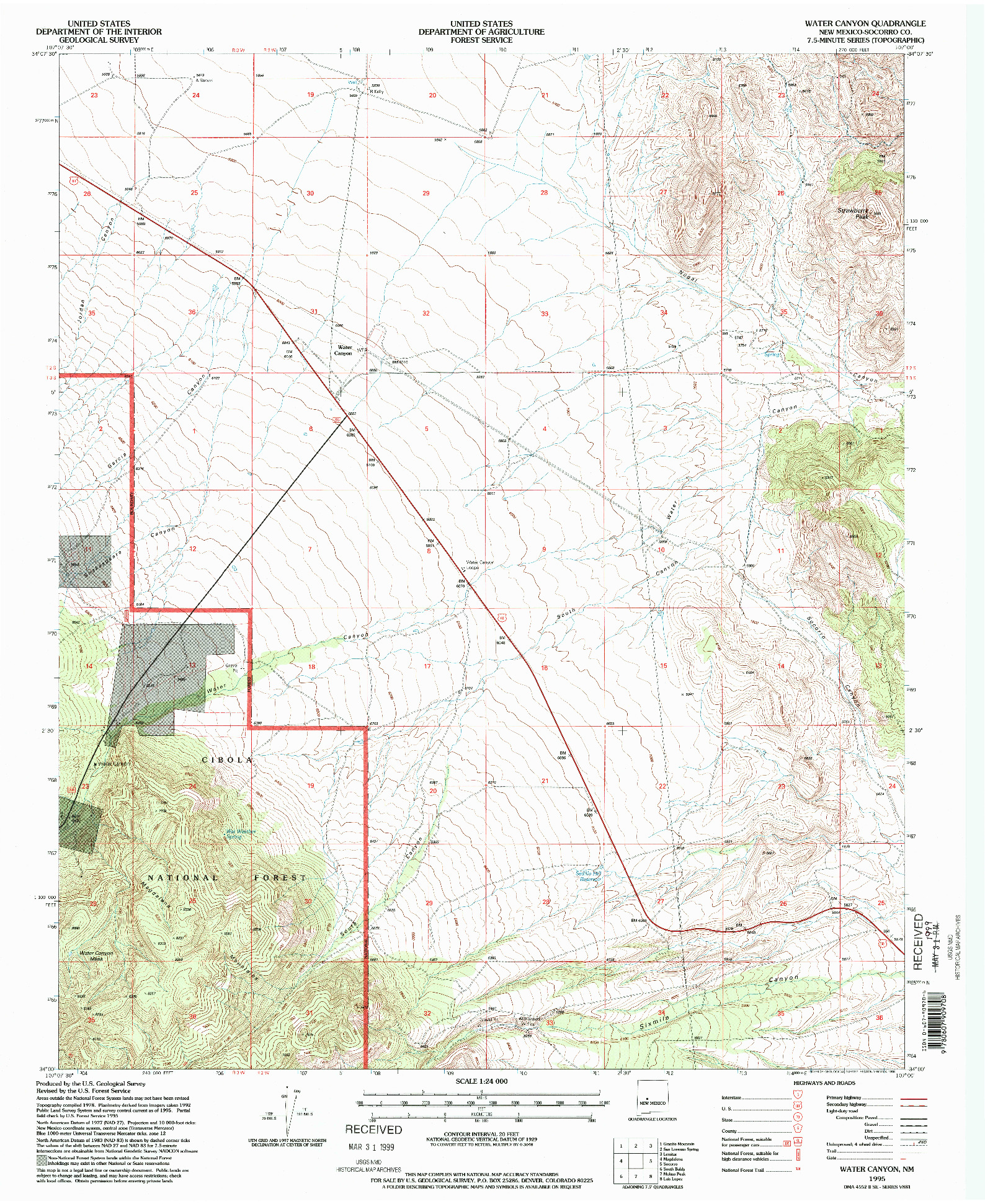 USGS 1:24000-SCALE QUADRANGLE FOR WATER CANYON, NM 1995