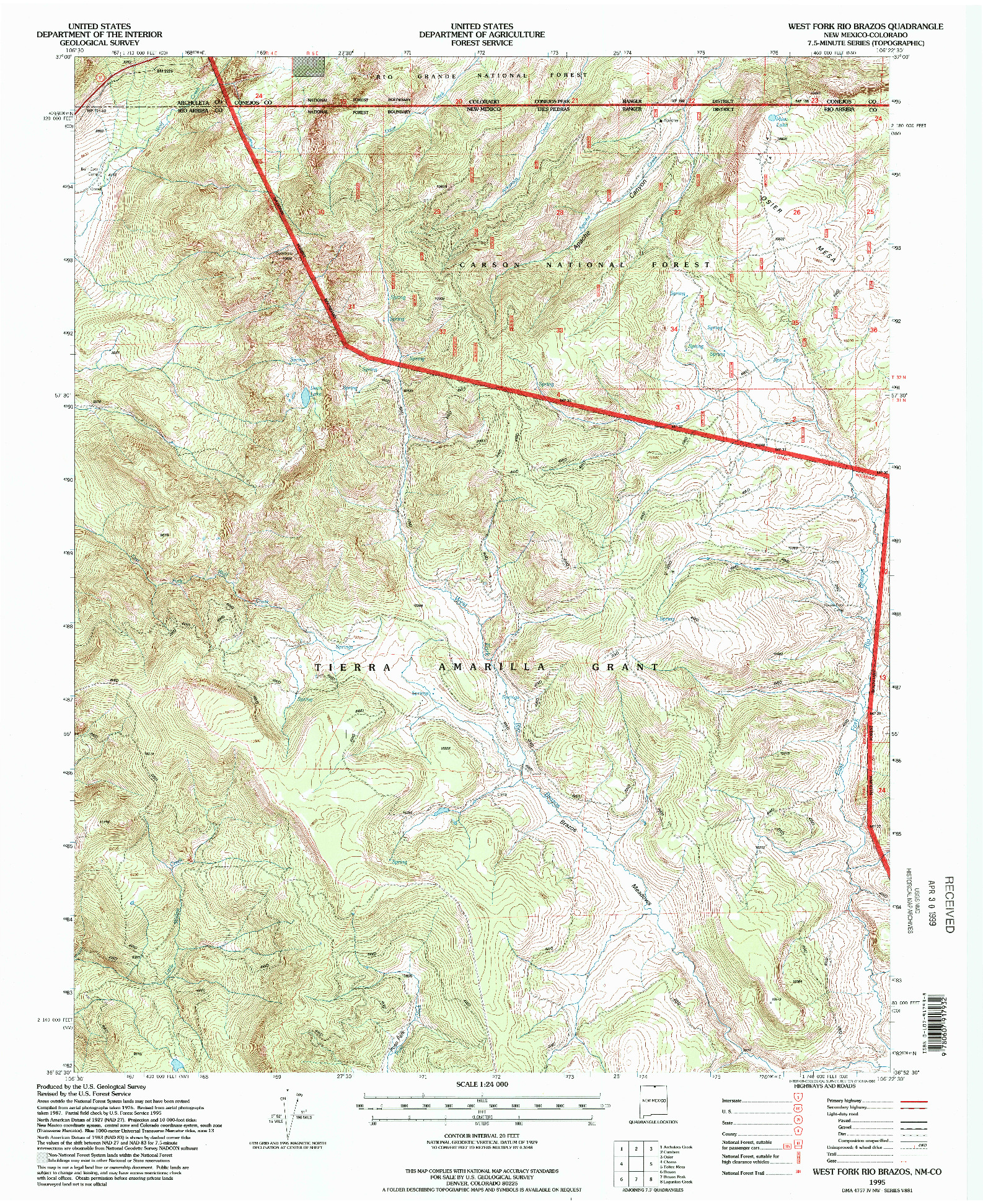 USGS 1:24000-SCALE QUADRANGLE FOR WEST FORK RIO BRAZOS, NM 1995