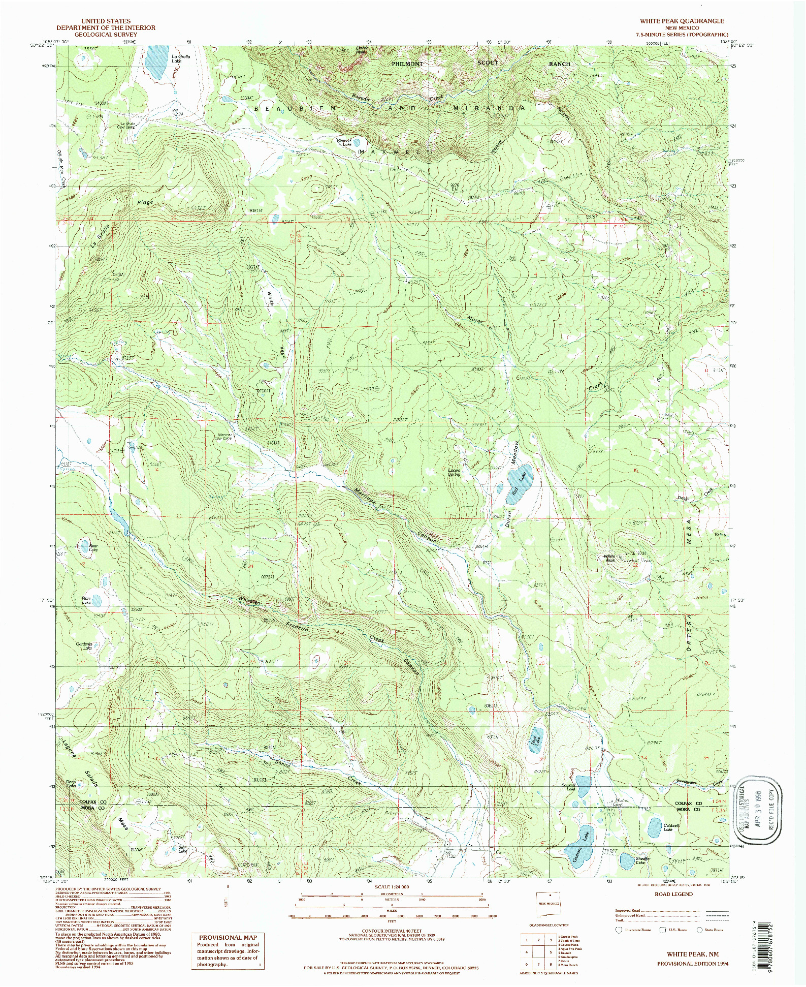 USGS 1:24000-SCALE QUADRANGLE FOR WHITE PEAK, NM 1994