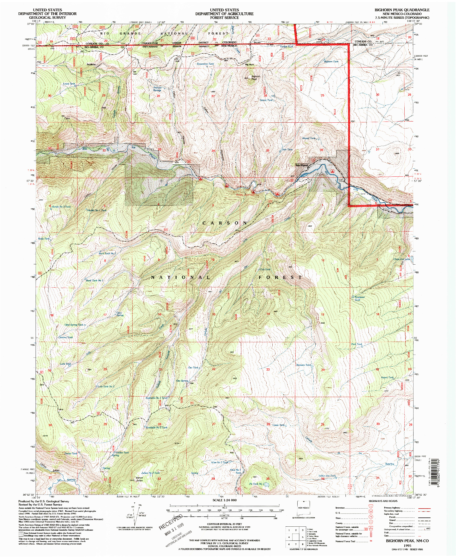 USGS 1:24000-SCALE QUADRANGLE FOR BIGHORN PEAK, NM 1995