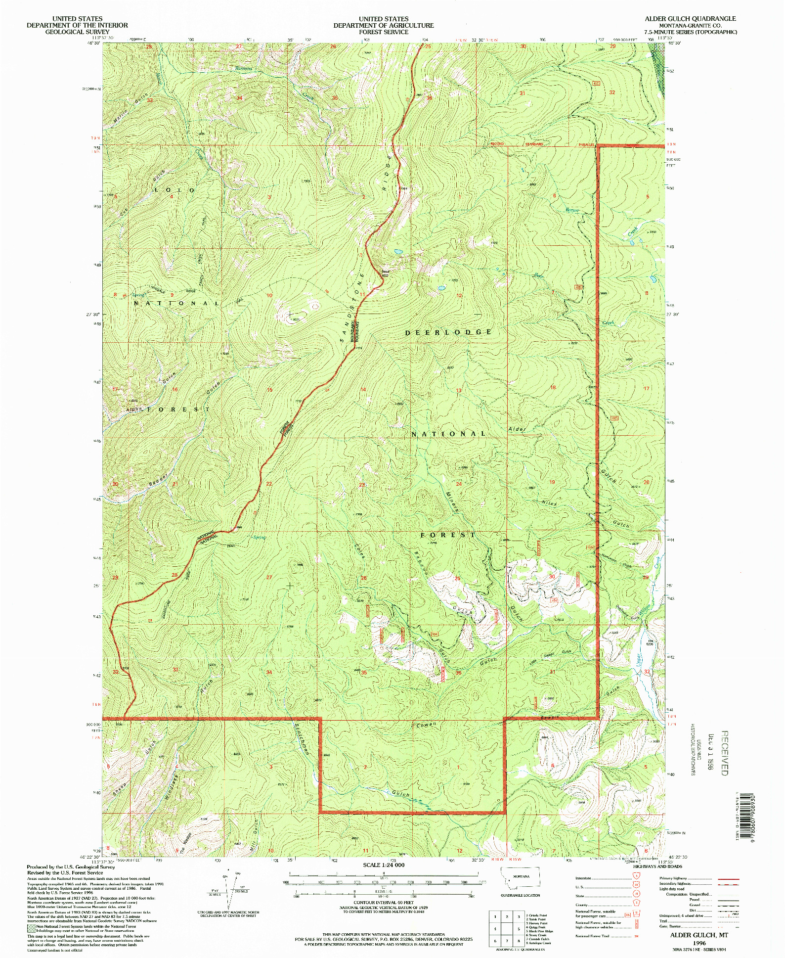 USGS 1:24000-SCALE QUADRANGLE FOR ALDER GULCH, MT 1996