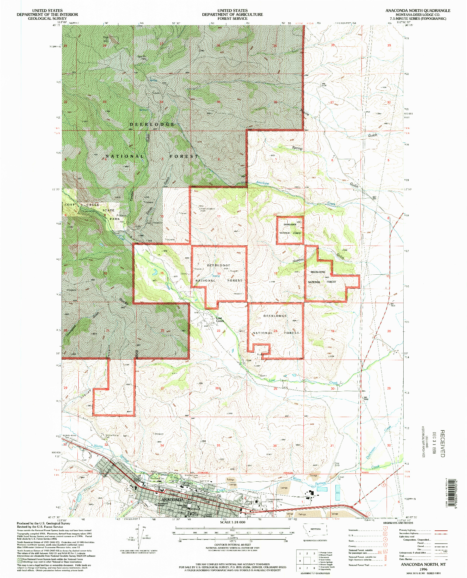 USGS 1:24000-SCALE QUADRANGLE FOR ANACONDA NORTH, MT 1996
