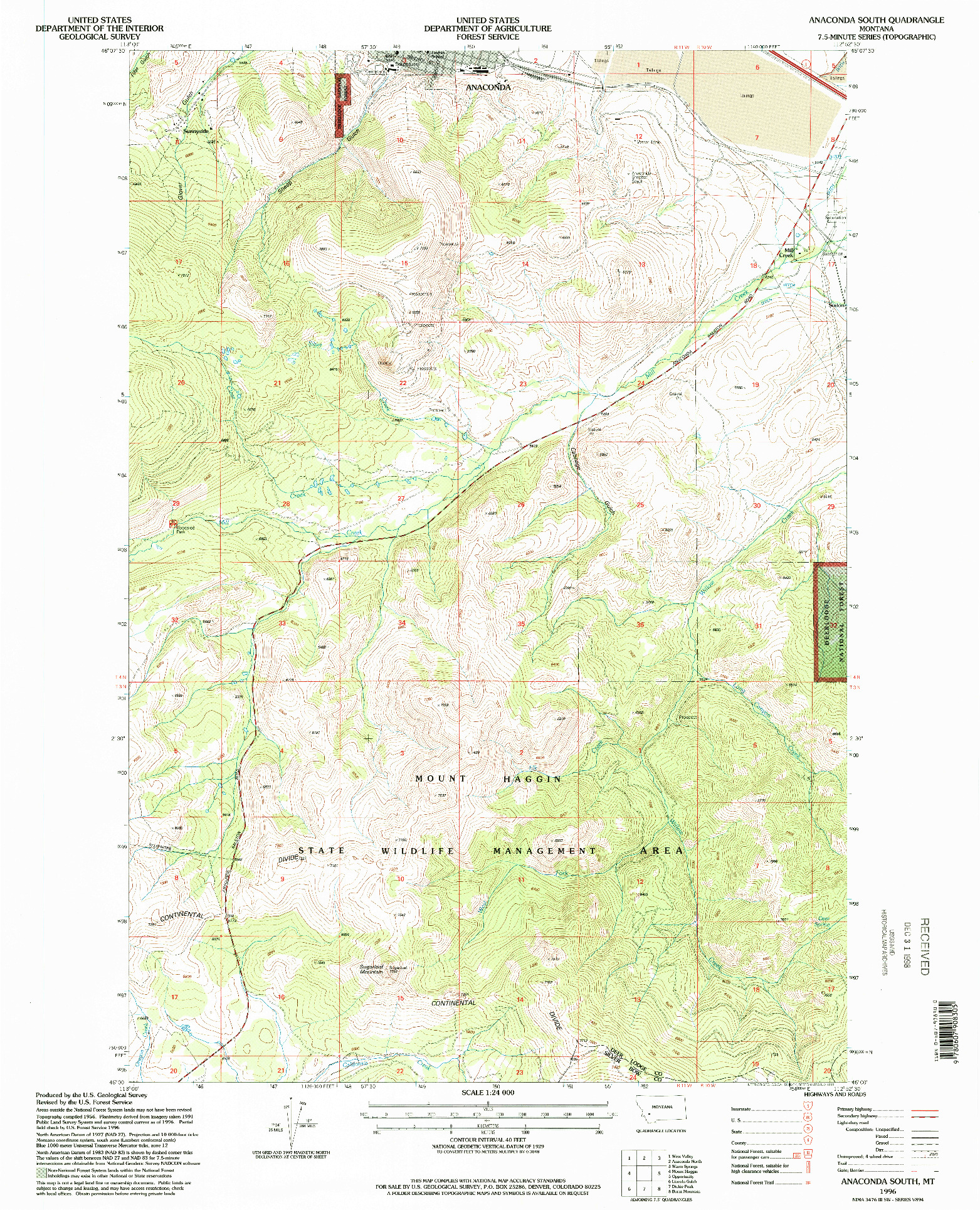 USGS 1:24000-SCALE QUADRANGLE FOR ANACONDA SOUTH, MT 1996