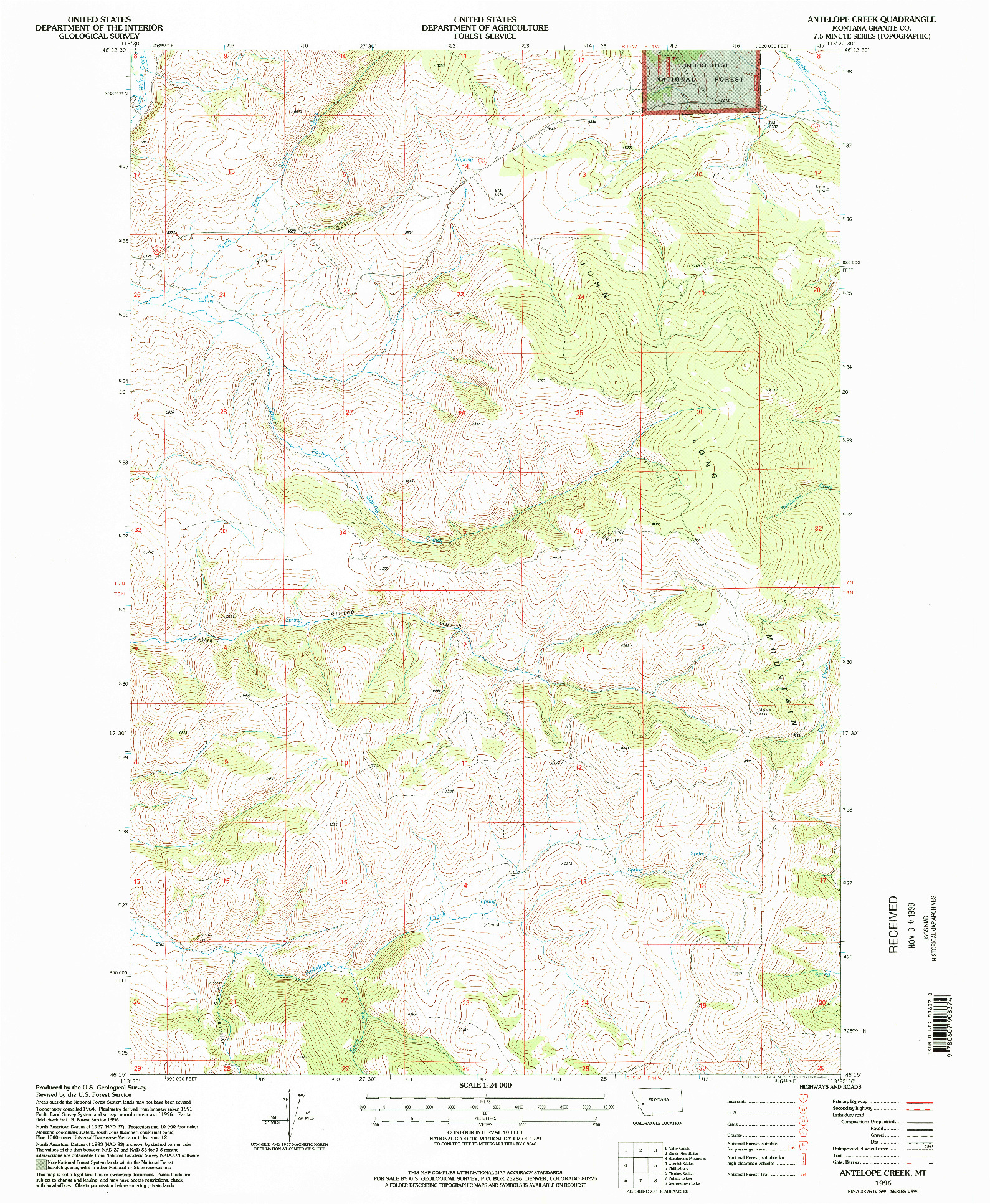 USGS 1:24000-SCALE QUADRANGLE FOR ANTELOPE CREEK, MT 1996