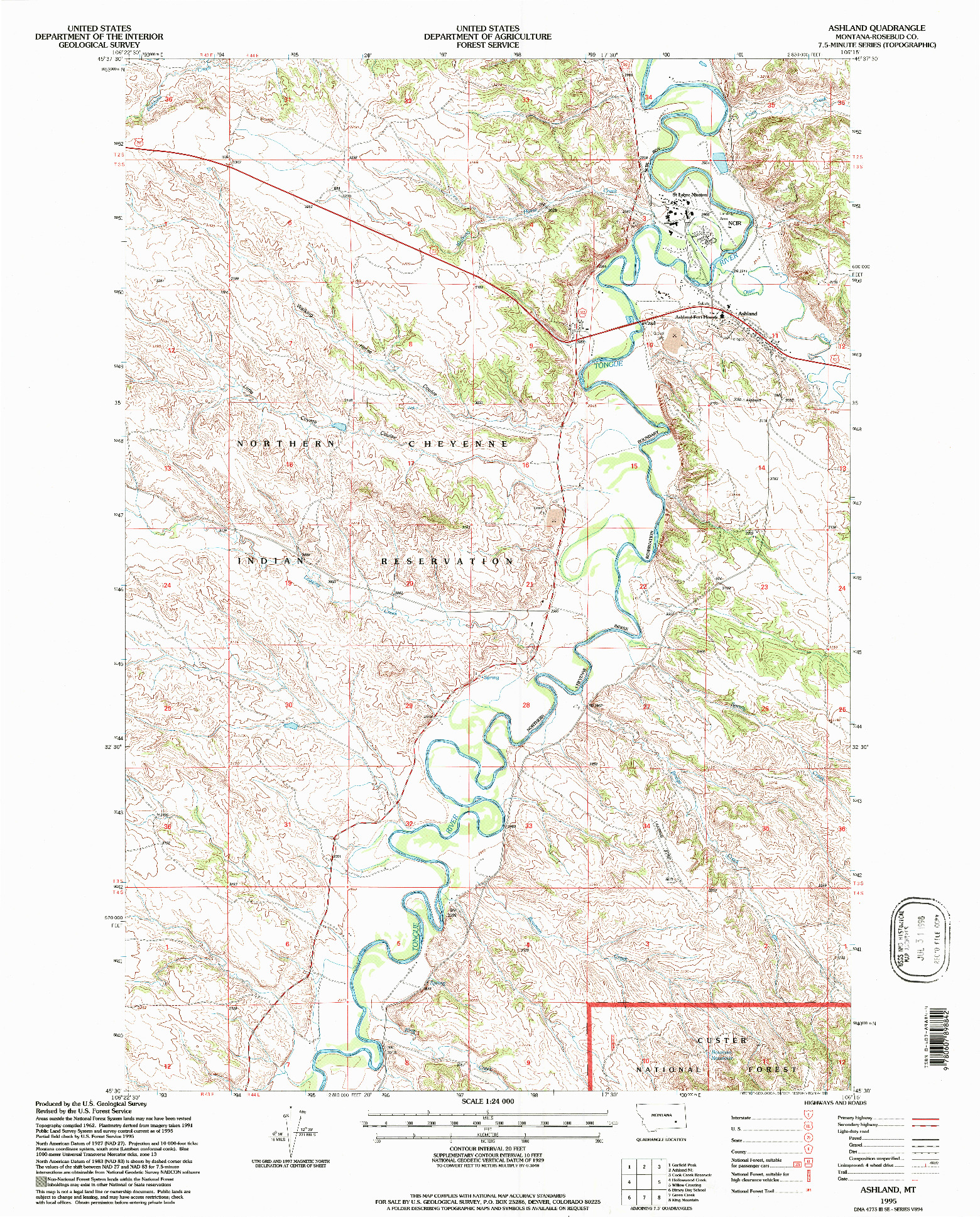 USGS 1:24000-SCALE QUADRANGLE FOR ASHLAND, MT 1995