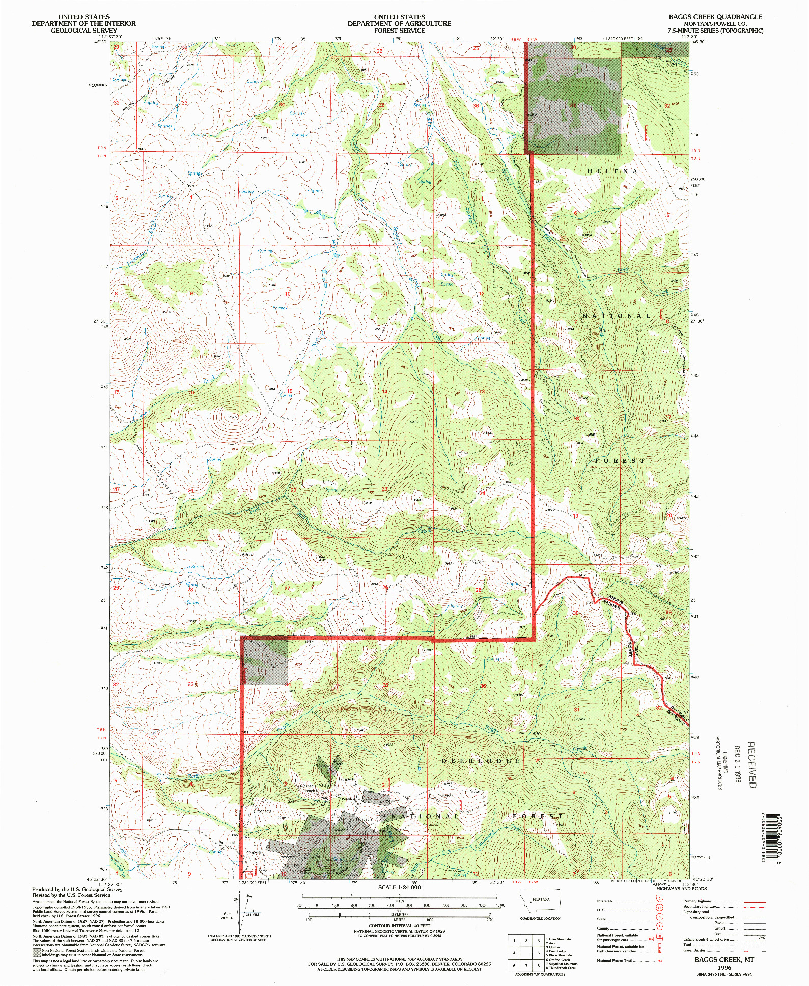 USGS 1:24000-SCALE QUADRANGLE FOR BAGGS CREEK, MT 1996