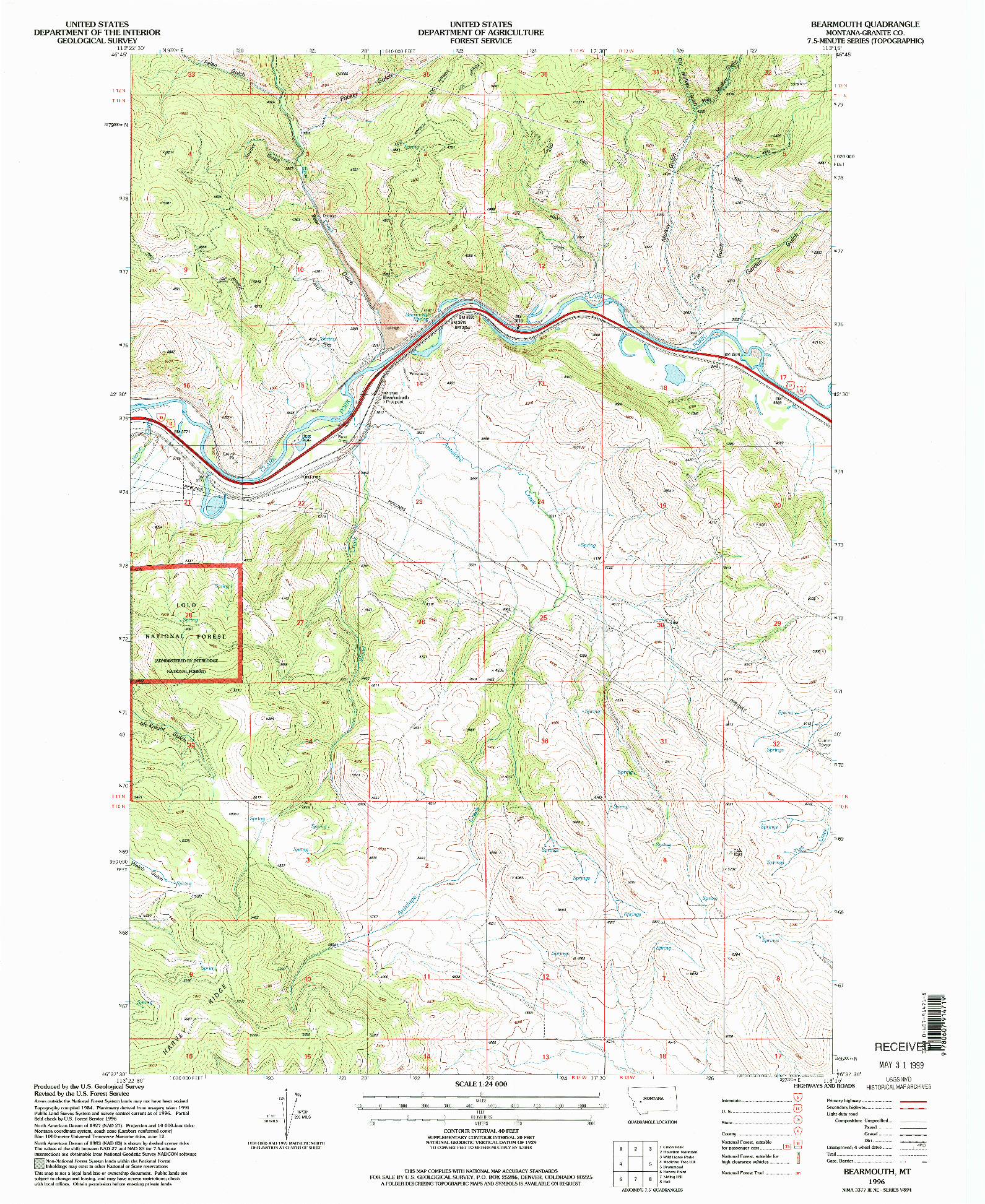 USGS 1:24000-SCALE QUADRANGLE FOR BEARMOUTH, MT 1996