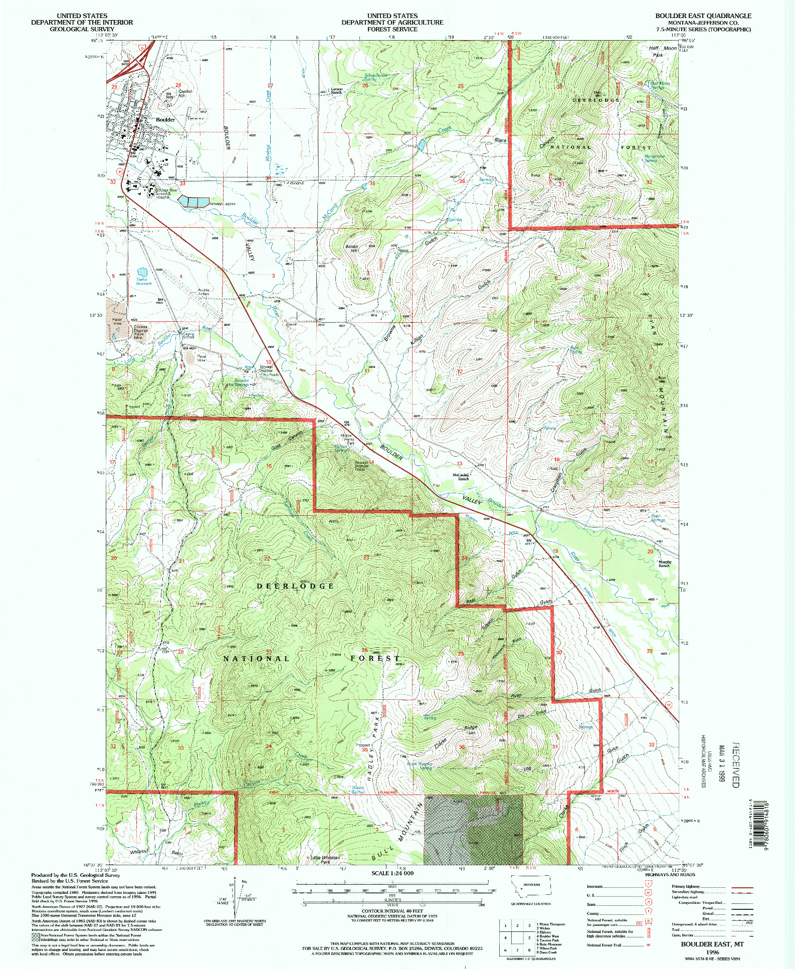 USGS 1:24000-SCALE QUADRANGLE FOR BOULDER EAST, MT 1996