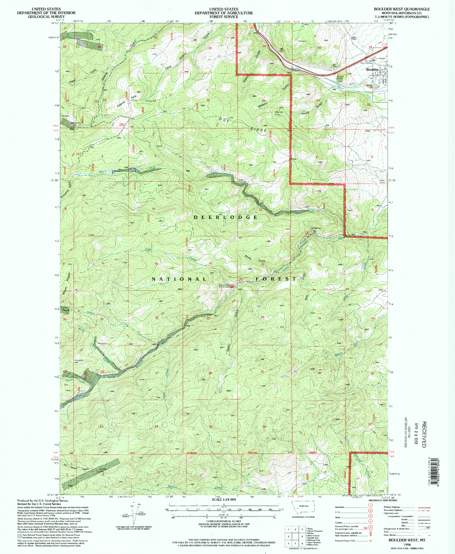 USGS 1:24000-SCALE QUADRANGLE FOR BOULDER WEST, MT 1996