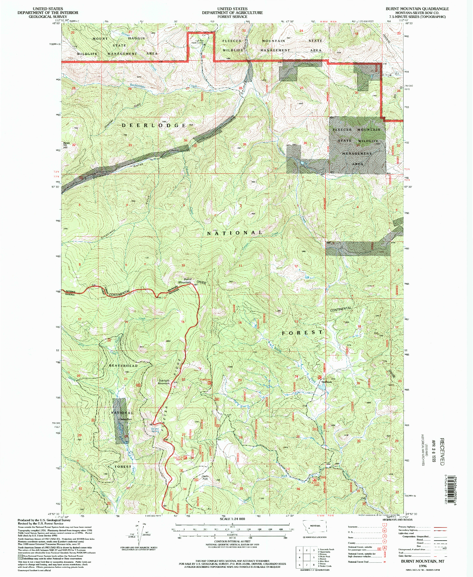 USGS 1:24000-SCALE QUADRANGLE FOR BURNT MOUNTAIN, MT 1996