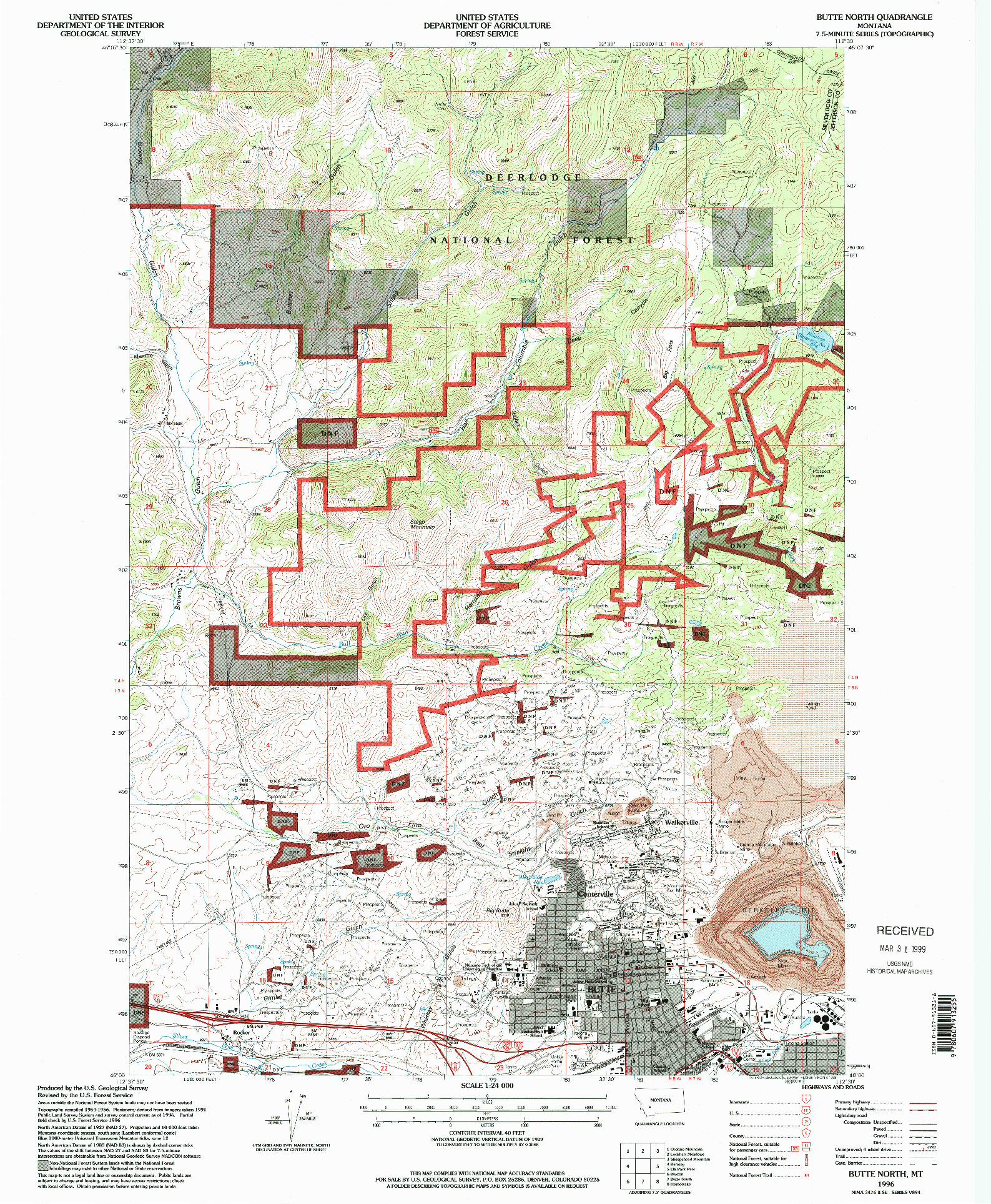 USGS 1:24000-SCALE QUADRANGLE FOR BUTTE NORTH, MT 1996