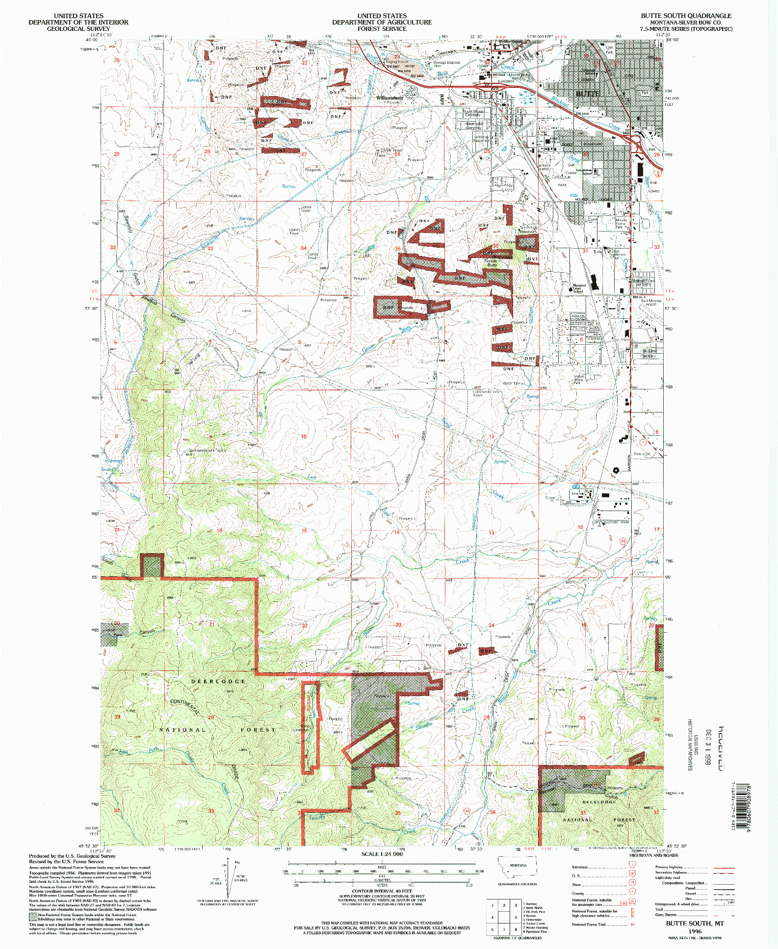 USGS 1:24000-SCALE QUADRANGLE FOR BUTTE SOUTH, MT 1996