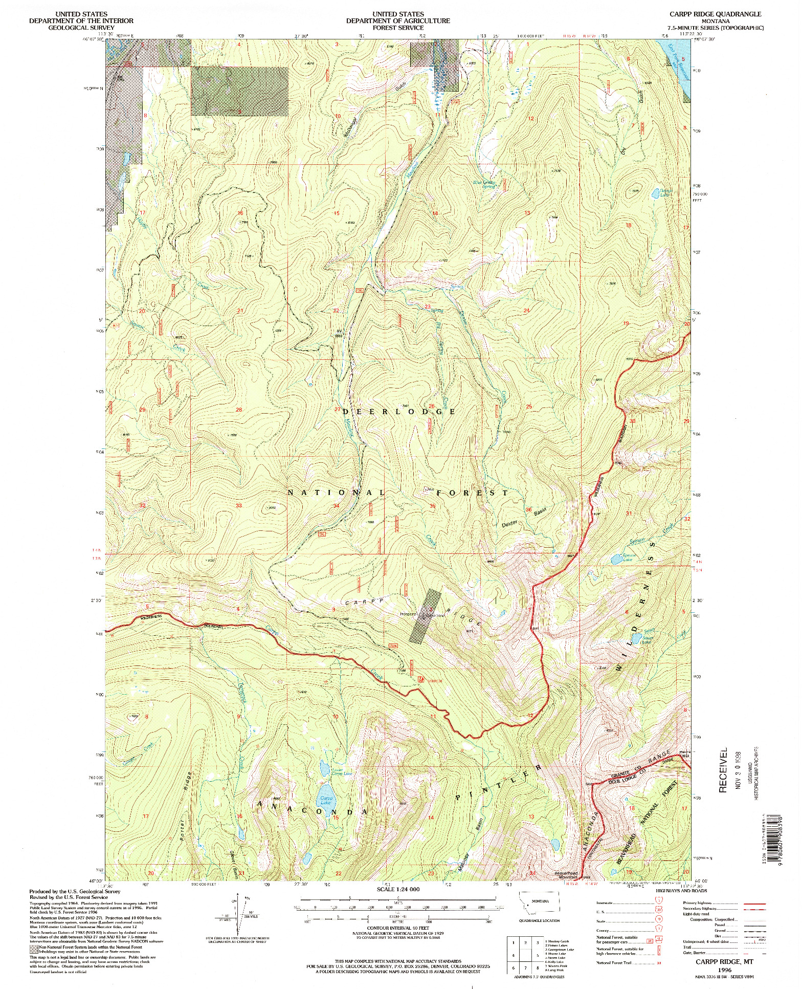USGS 1:24000-SCALE QUADRANGLE FOR CARPP RIDGE, MT 1996