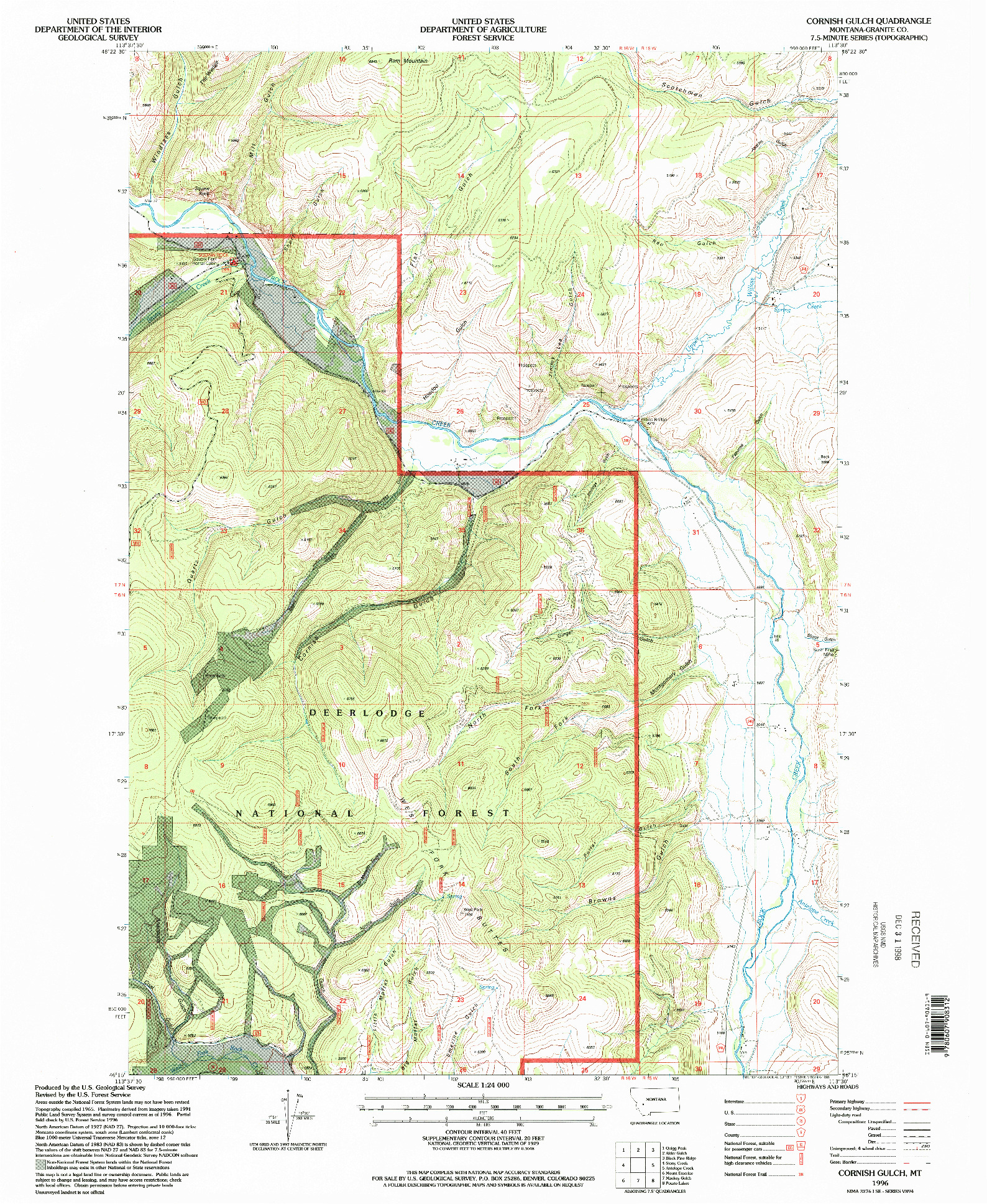 USGS 1:24000-SCALE QUADRANGLE FOR CORNISH GULCH, MT 1996